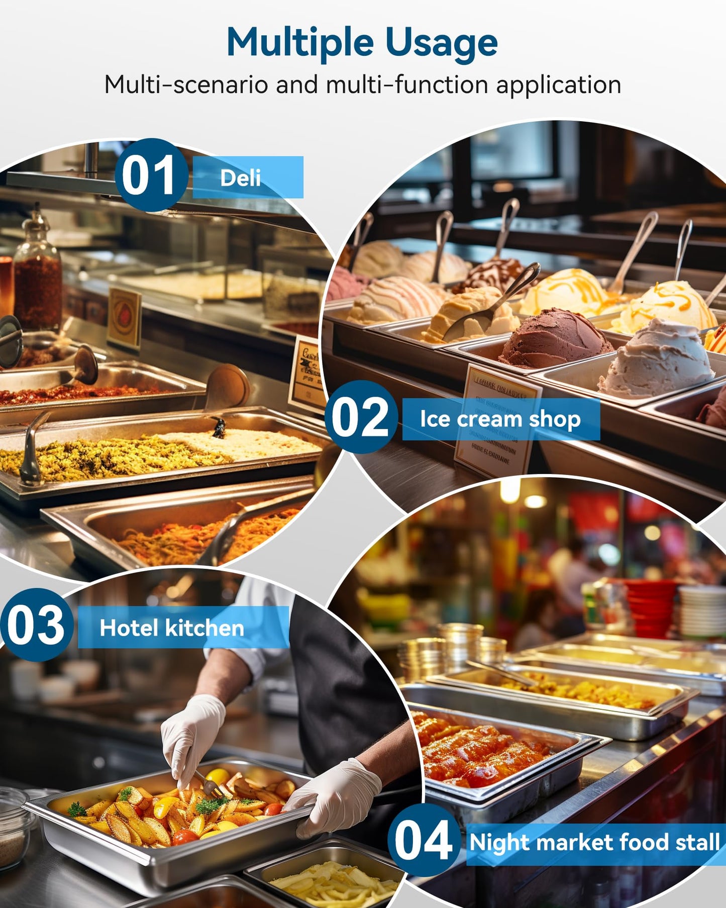 ZeroPone 4 Pack Full Size Hotel Pans with Lids, 2.5" Deep Stainless Steel Steam Table Pan with Lid, 22 Gauge Anti Jam Commercial Catering Food Pans for Hotel, Home, Party, Restaurant, Buffet