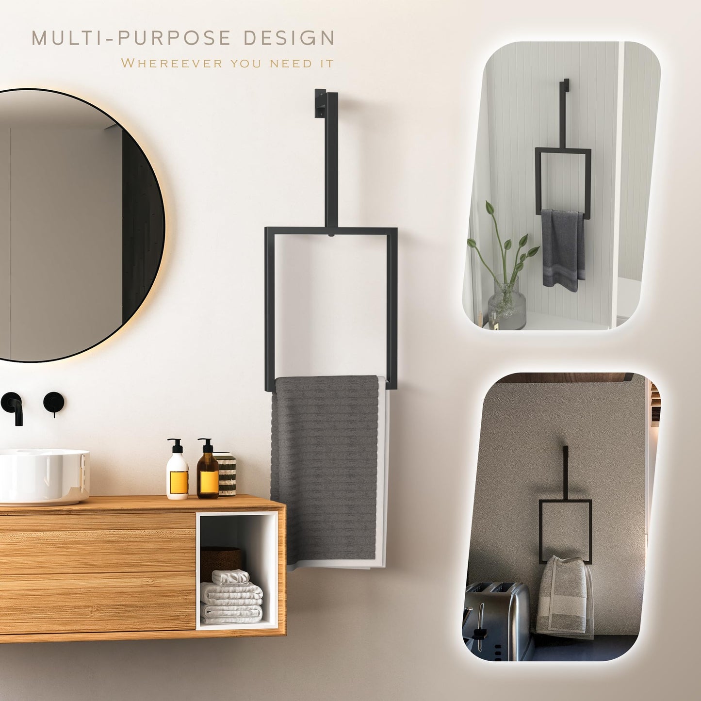 Wita Home Unique Vertical Towel Rack Wall Mounted for Bathroom, Metal Square Towel Holder, Modern Hand Towel Ring, Elegant Kitchen Decor, Space-Saving Towel Hanger (Large (32"x14"x3") - 1 pcs)