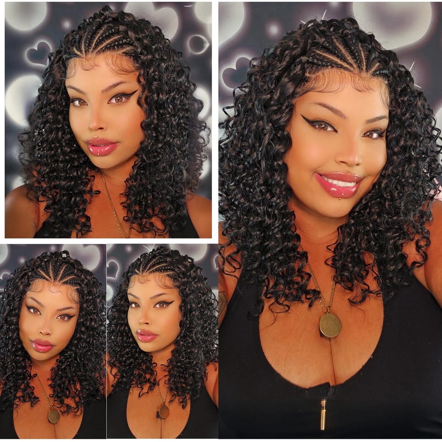 Quantum Love Braided Wigs for Black Women Braids Cornrows Lace Curly Wigs 16 Inch Lace Frontal Braided Fully Curly Bob Synthetic Glueless Wigs
