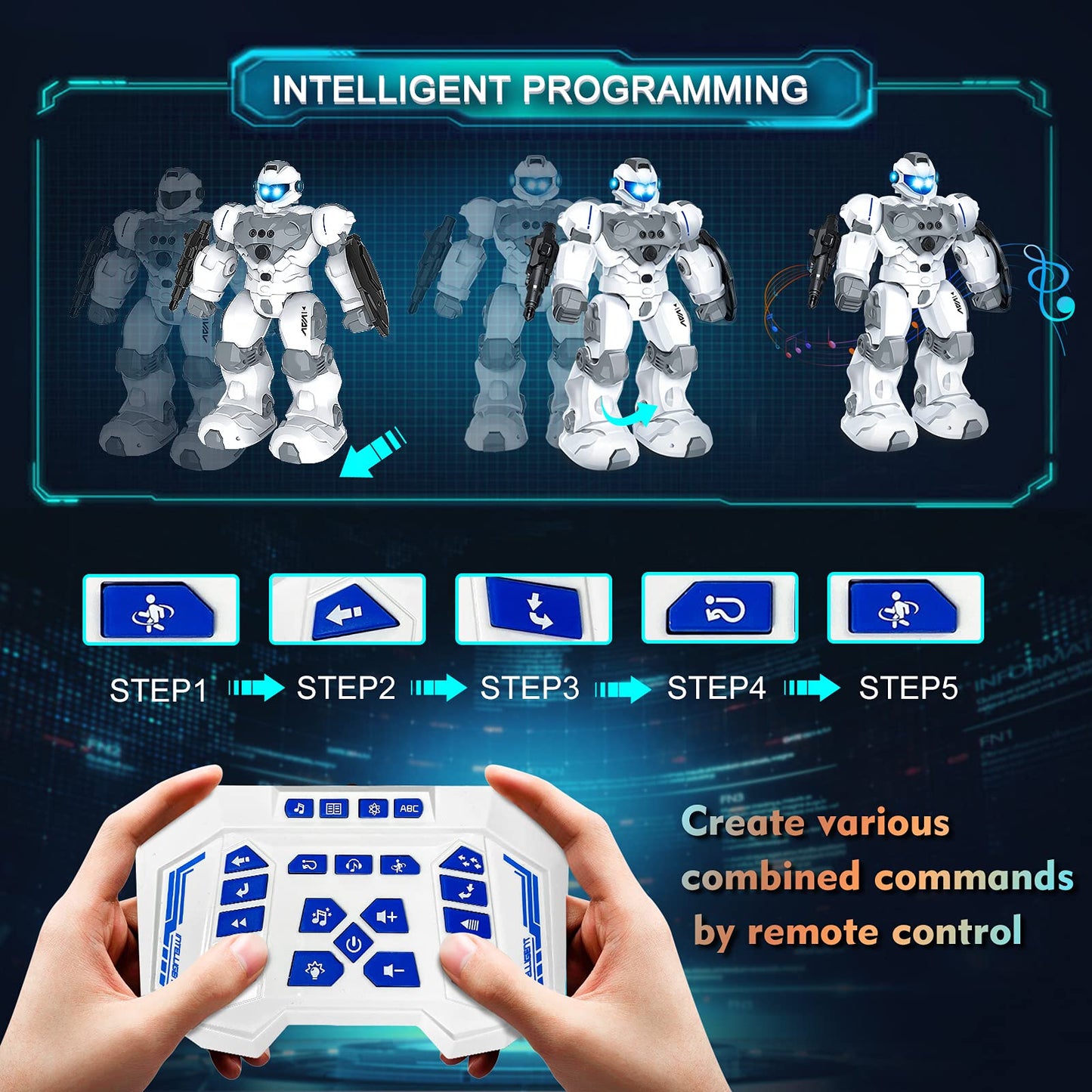 VAV Toys for 6-10 Year Old Boys Girls, Rechargeable Remote Control Robot Toy, Intelligent Programmable RC Robot with 2.4GHz Gesture Sensing, Christmas Birthday Gifts for Kids Age 6 7 8 9 10