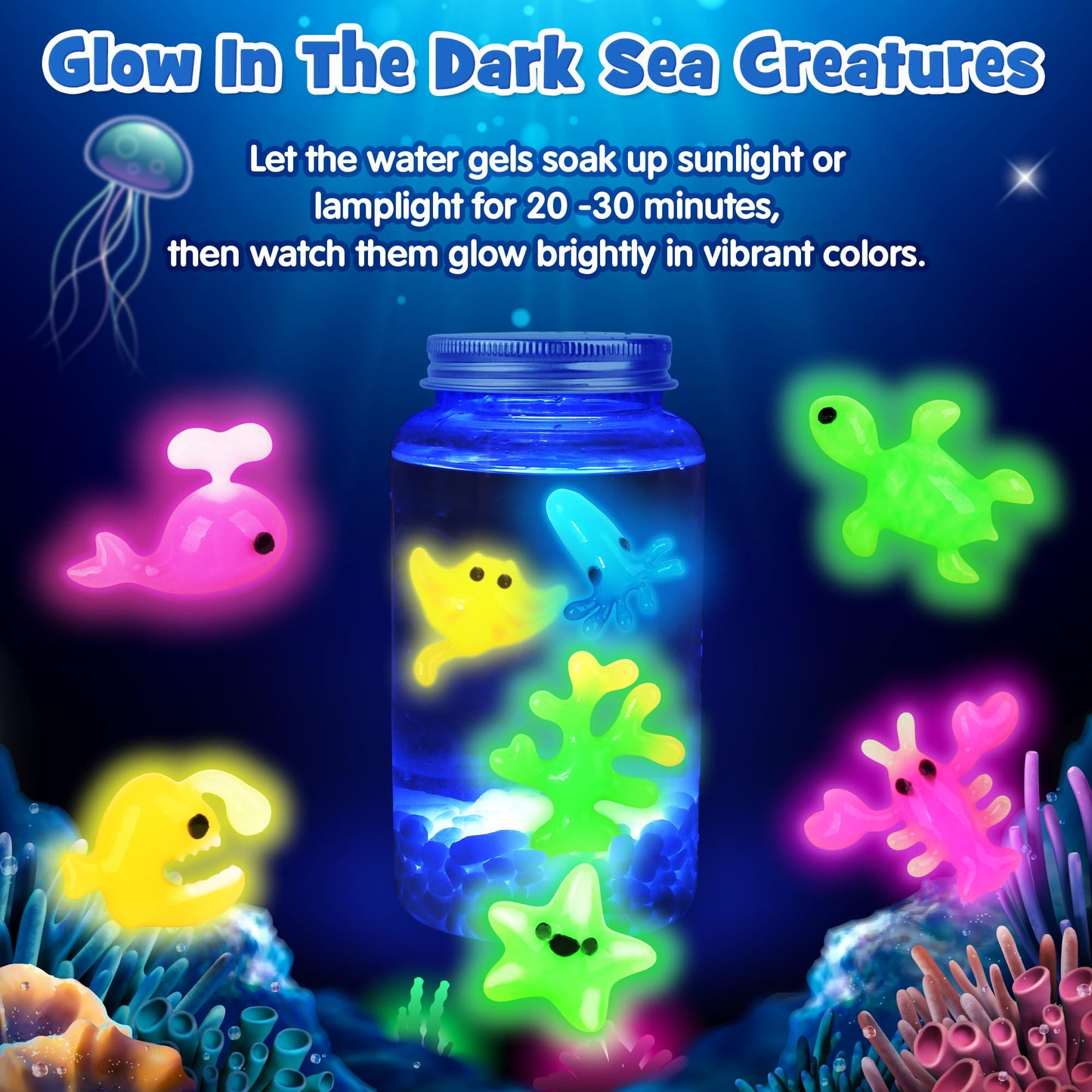 Mocoosy Magic Water Elf Toy Kit for Kids, Glow in The Dark Aqua Fairy Water Gel Kit with 20 Gel & 16 Molds, Make Your Own Squishies, Squishy Maker Waters Pets, DIY Art Crafts, Boys Girls Birthday Gifts