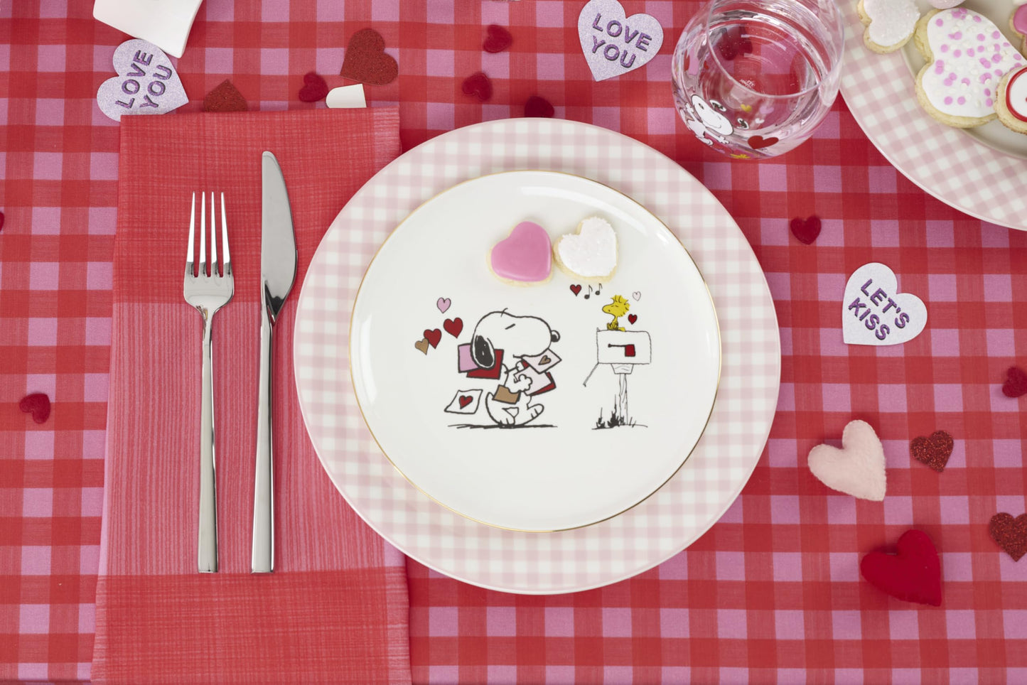 Lenox 897166 Gingham Dinner Plates, Set of 4, Pink, Valentine's Day