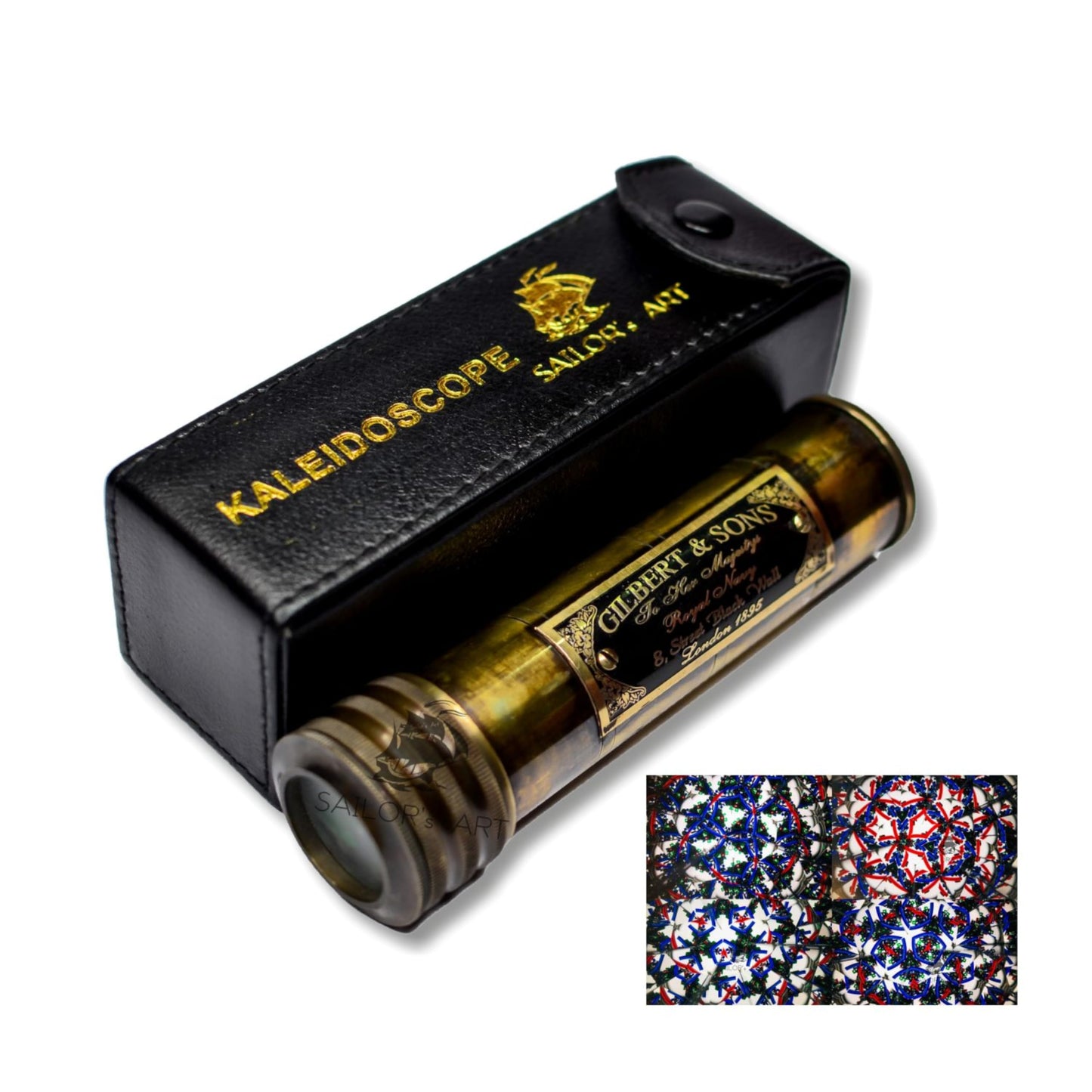 Sailor's Art Kaleidoscope with Case, Vintage Collection Kaleidoscope, Antique Finish Birthday Gift, 3D Lens Solid Brass 5.5 Inch for Friends and Family