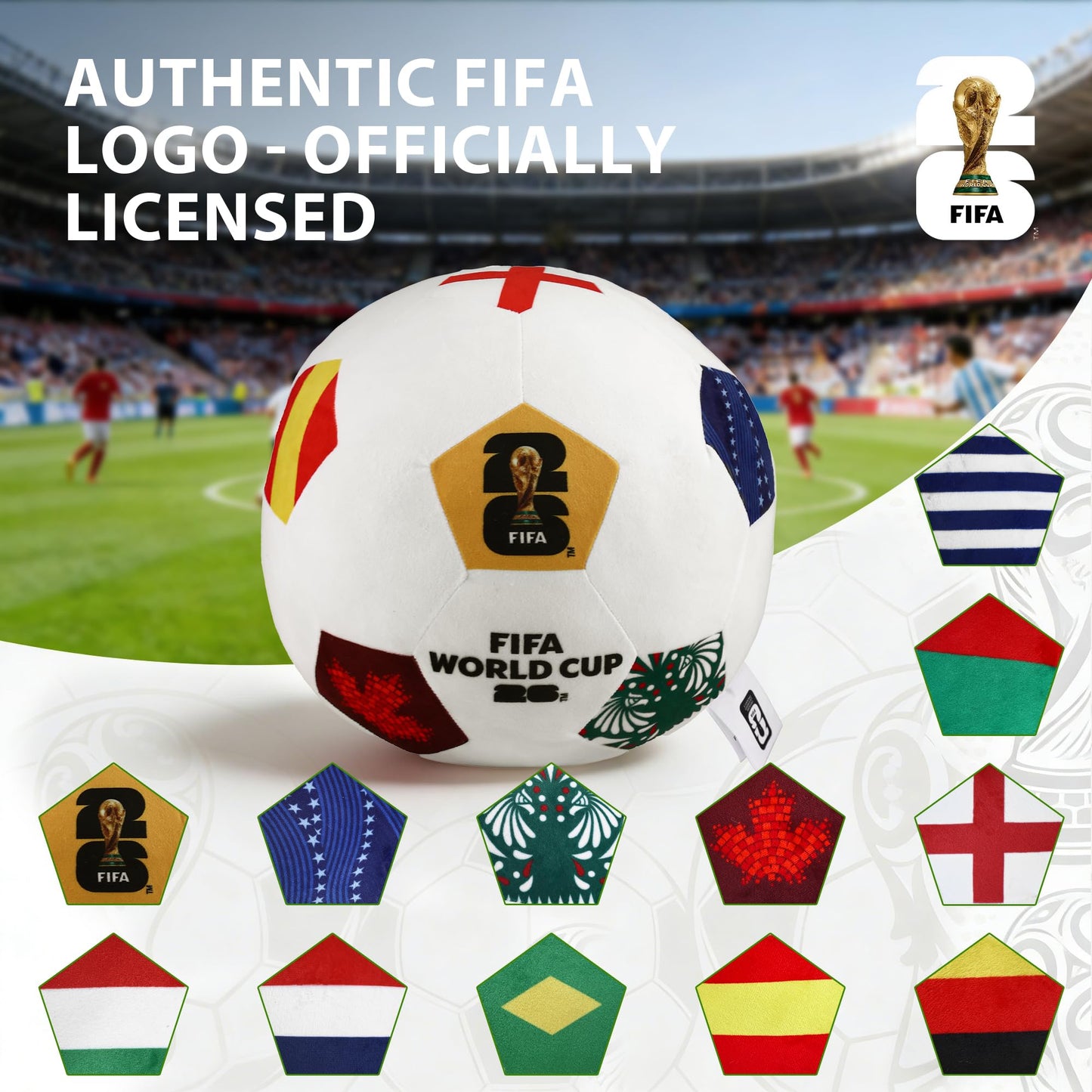 MESUCA FIFA World Cup 2026 Official Edition Mini Soccer Ball Plush Keychain Pillow, 4.72" Soccer Plush Toy Backpack Charm, Kids Gift, World Cup 2026 Merchandise (11.8 inches/30cm)