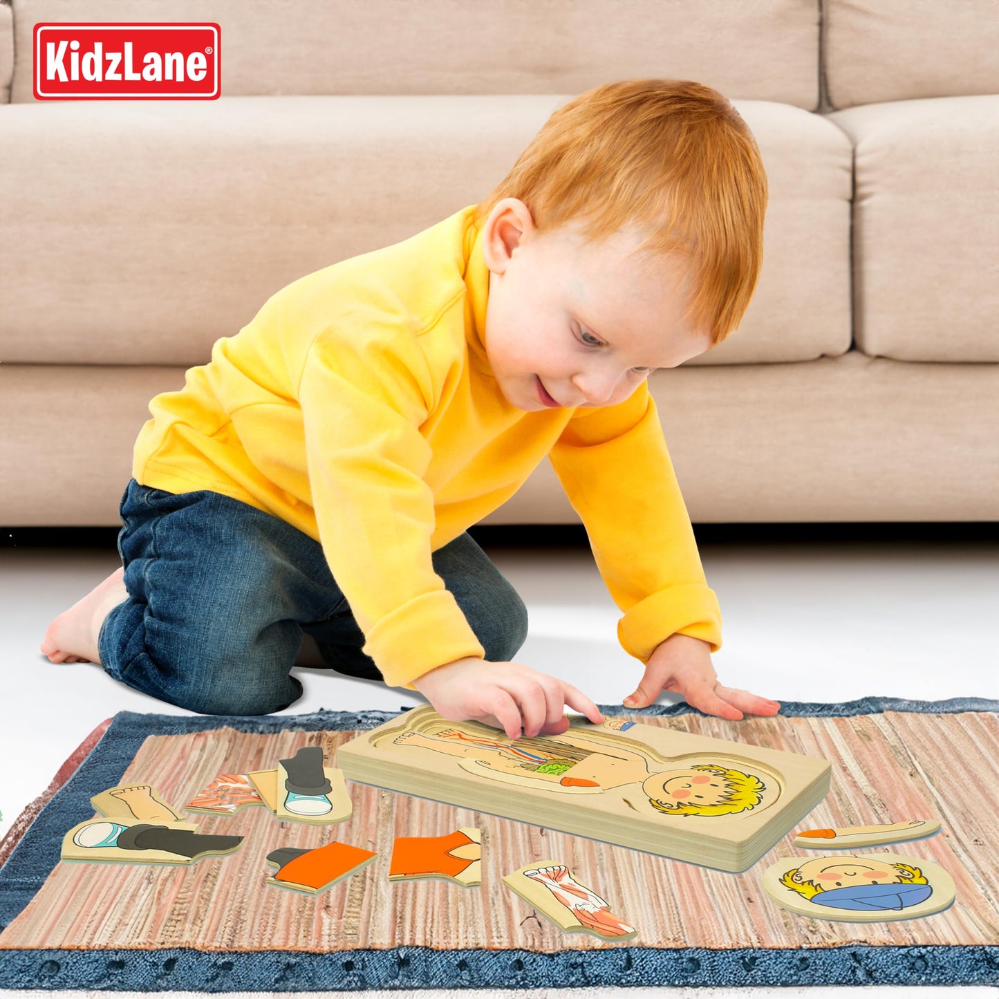 Kidzlane Wooden Human Body Puzzle for Kids and Toddlers | 29 Piece Boys Anatomy Play Set | Skeleton Toy for Ages 3+