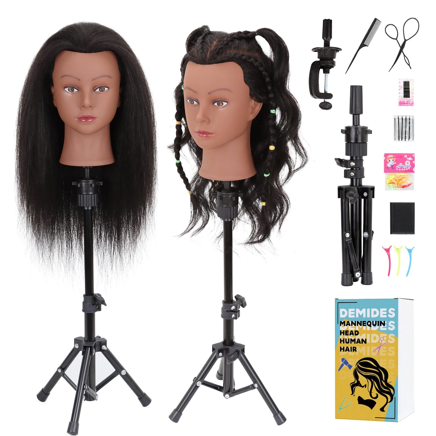 Mannequin Head Human Hair with Stand, 100% Real Human Hair Mannequin Head for Braiding, Hair Mannequin Head for Hair Styling with Stand Tripod