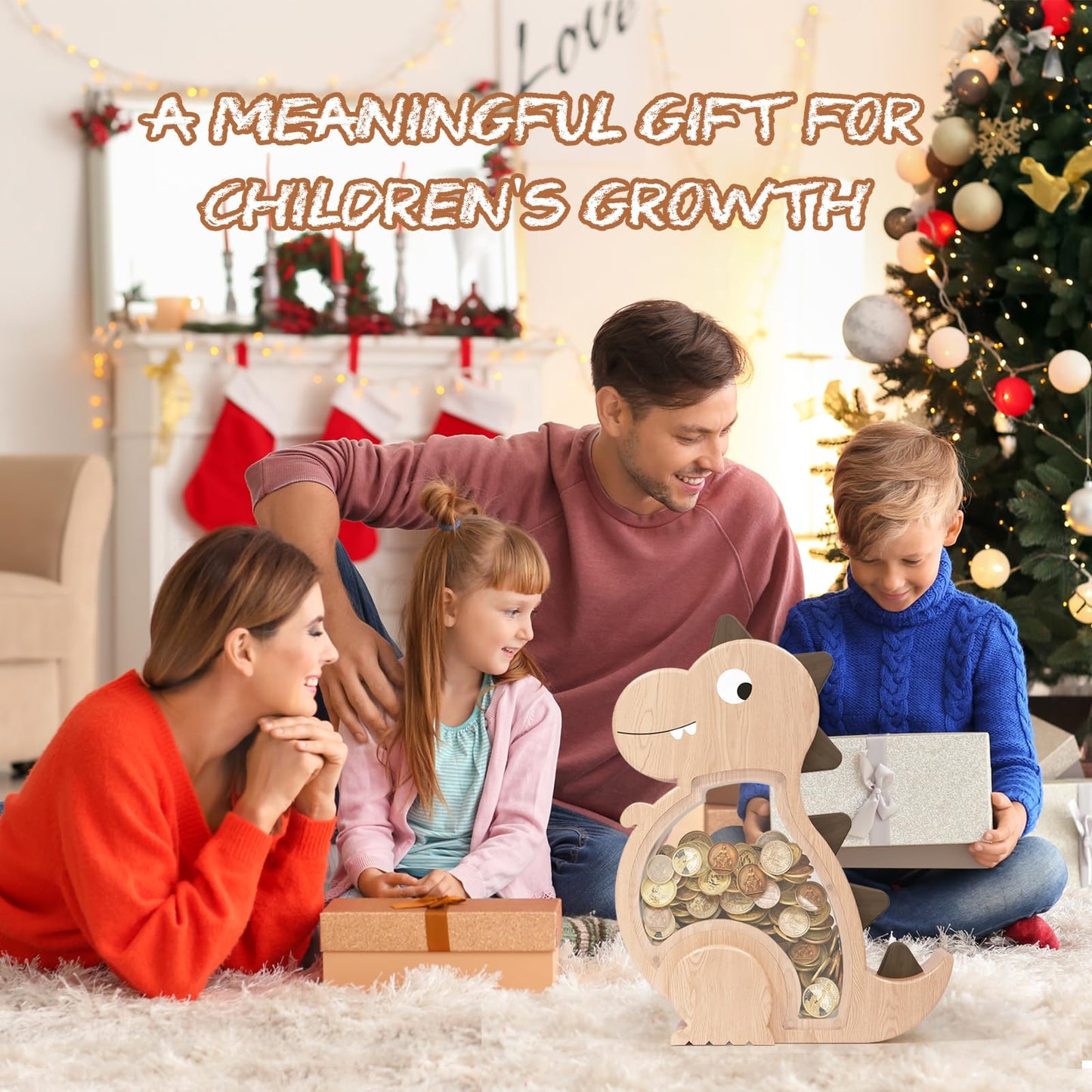 Kibelly Wooden Dinosaur Piggy Bank,Cute Money Bank for Boys and Girls, Unbreakable Wood Coin Bank, Creative Saving Money Jar Personalized Present for Child Birthday & Decor