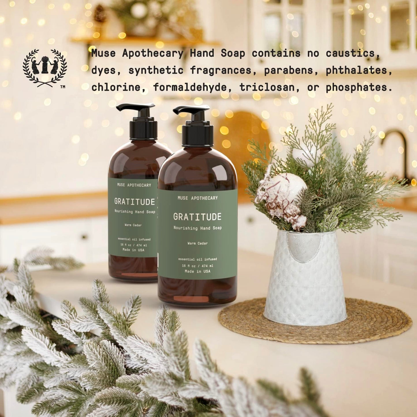 Muse Bath Apothecary Hand Ritual - Botanical Collection - Aromatic and Nourishing Hand Soap, Infused with Natural Aromatherapy Essential Oils - 16 oz, Warm Cedar, 3 Pack