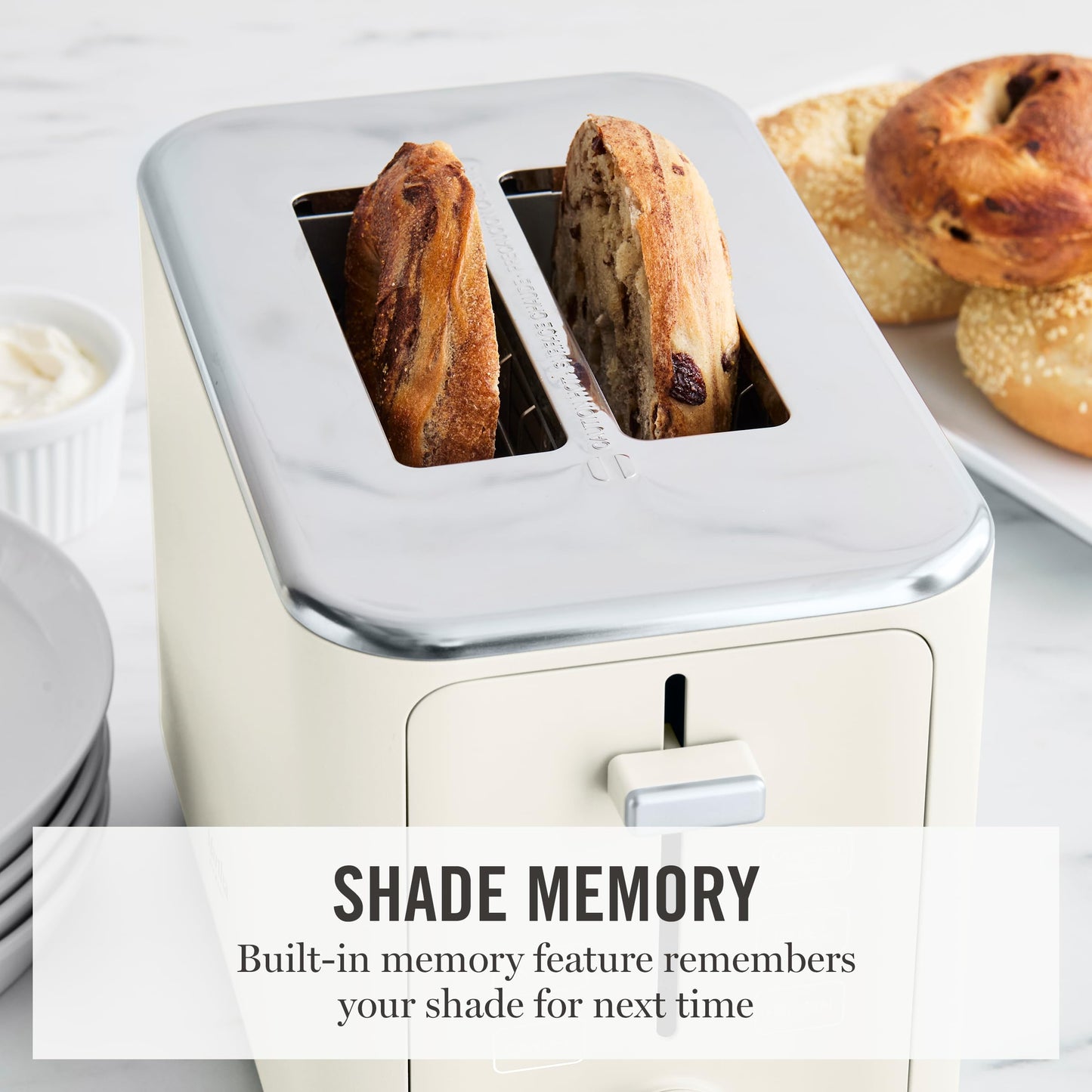 Martha Stewart 2 Slice Toaster, 10 Shade Settings with Defrost, Cancel, Bagel & Gluten-Free, Extra-Wide Self-Centering Slots for Waffles & Artisan Bread, Removable Crumb Tray, Cord Wrap, Linen Cream