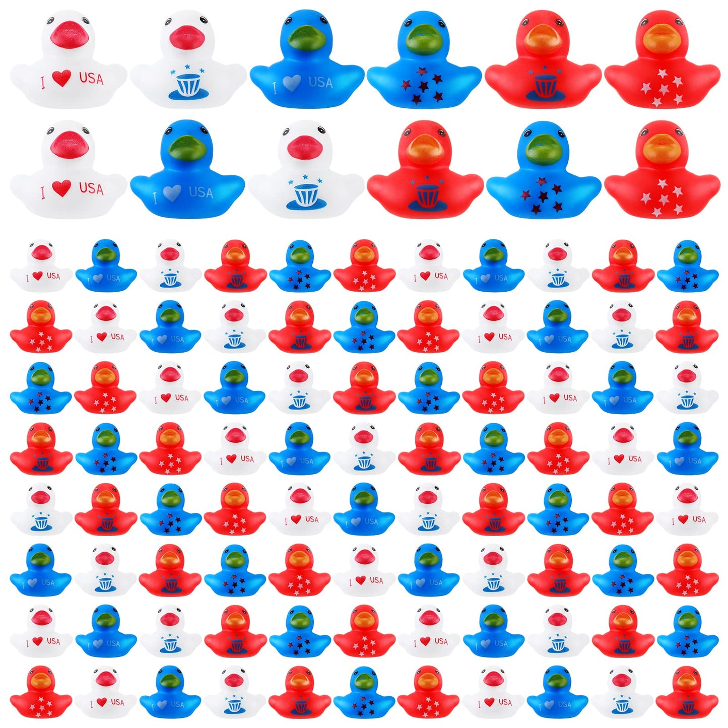 Deekin 200 Pcs Patriotic Rubber Duck Bulk 1.57 Inch Independence Day Small Shower Star Float Rubber Ducks for Memorial Day Summer Party