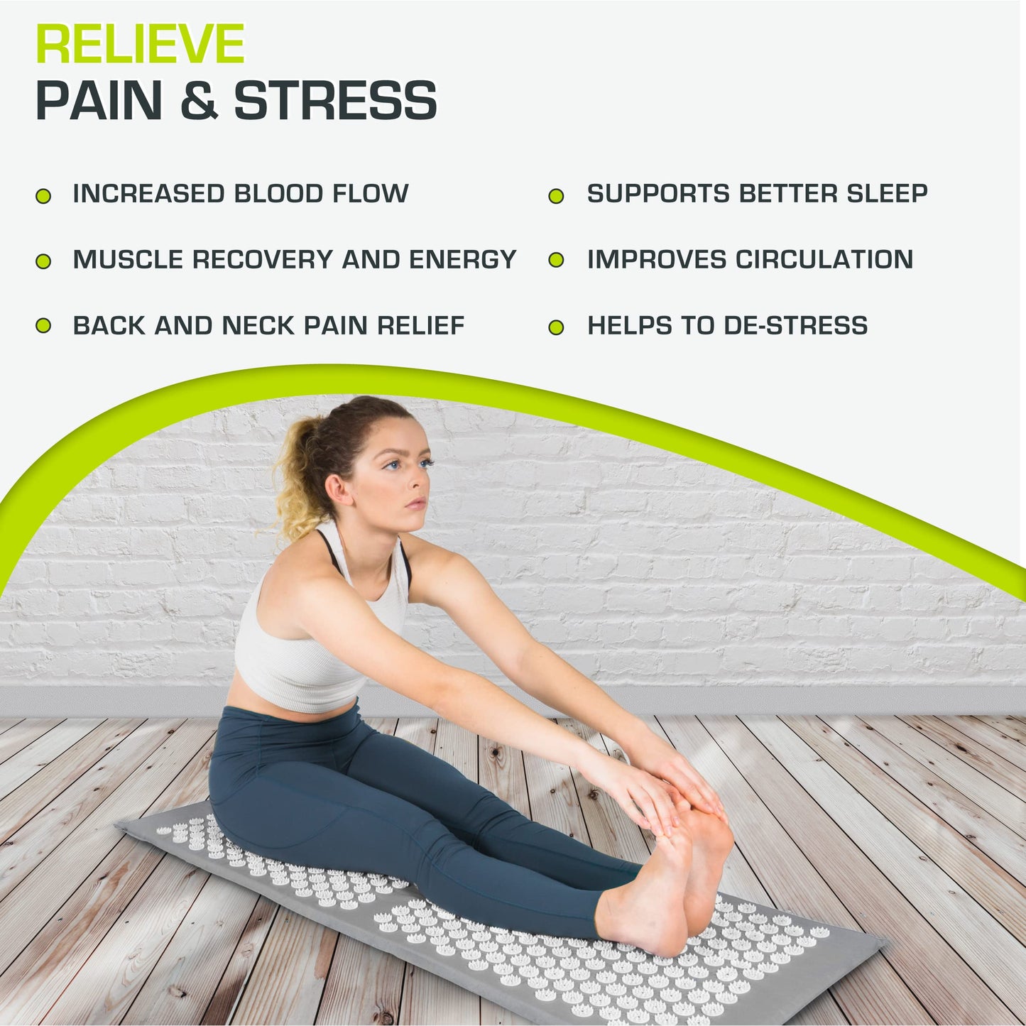 ProsourceFit Acupressure Mat and Pillow Set for Back/Neck Pain Relief and Muscle Relaxation, XL - Grey/White