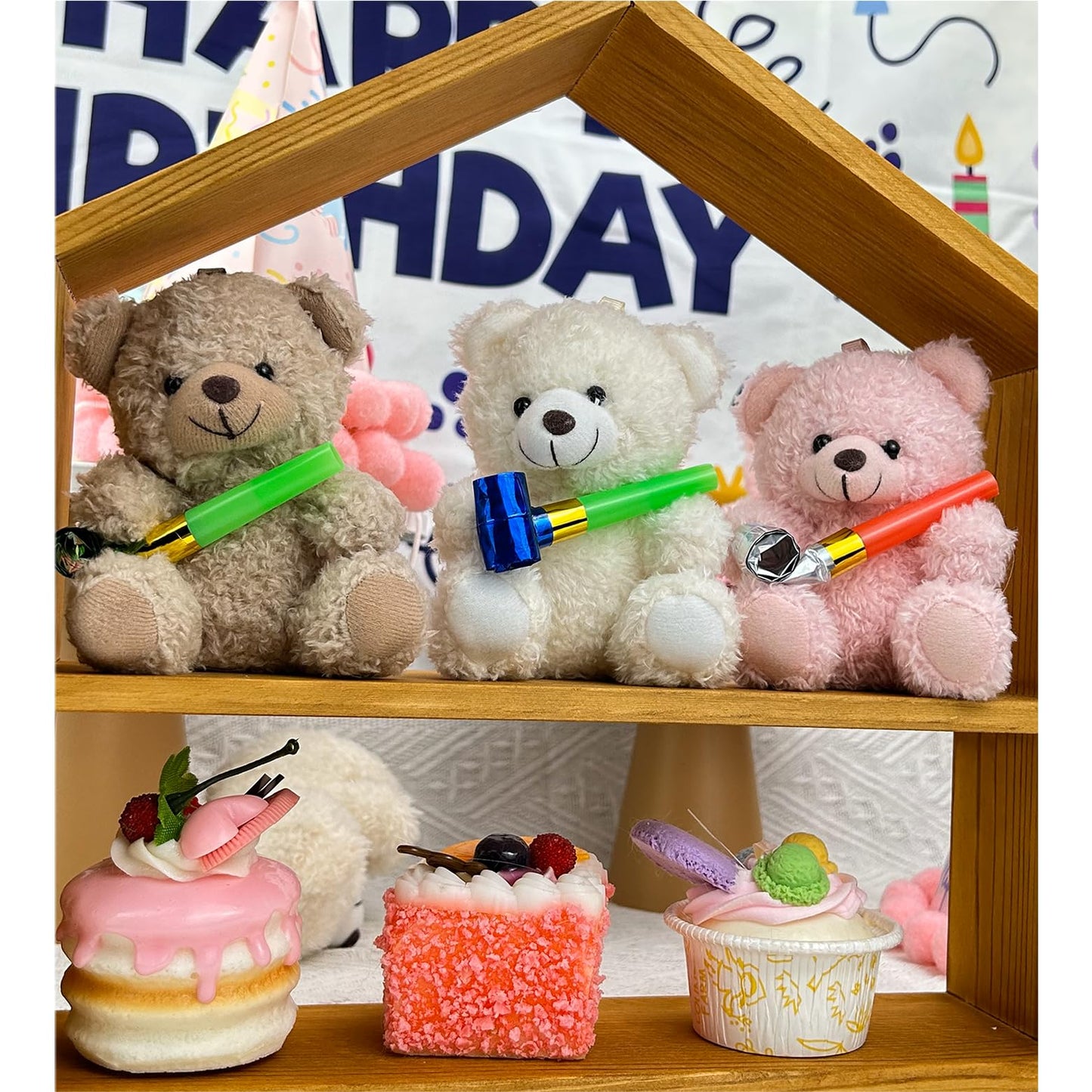YJUBAOA 12 Pieces Mini Teddy Bear Bulk,4 inch Small Stuffed Animal Toy, Soft Plush Mini Teddy Bears for DIY Keychain Baby Shower Party Favors Graduation Keychain Bag Charm Supplies (Pink+Brown+White)