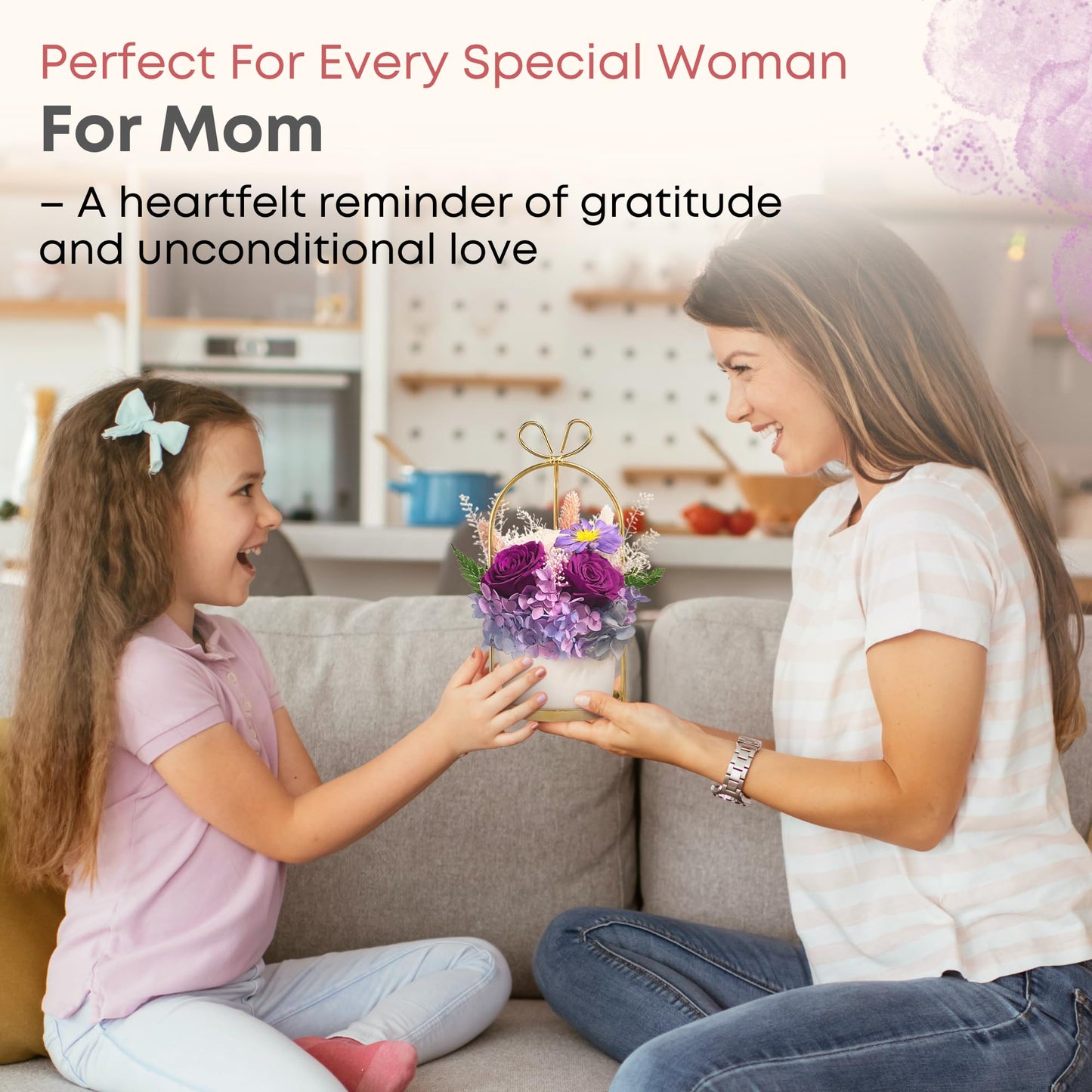 MENANA Potted Preserved Flowers - Valentines Day Anniversary Christmas Mothers Day Birthday Gifts for Girlfriend, Wife, Mom, Women, Her - Purple Roses & Hydrangeas Flowers in Ceramic Keepsake Pot Home