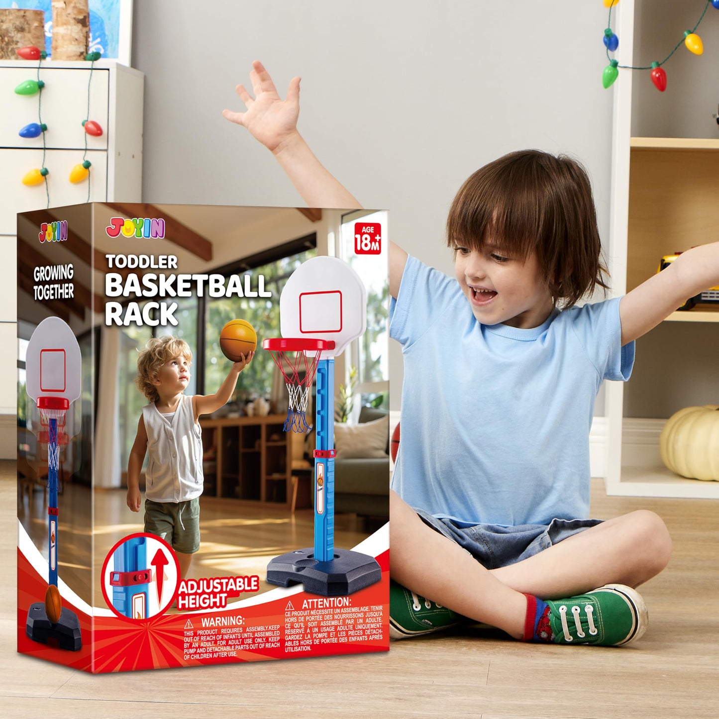 JOYIN Toddler Basketball Hoop Indoor, Adjustable Basketball Goal for Kids with 4 Balls, Game Toys for Playroom Pool Outdoor, Birthday Gift for Baby Boys Girls Age 1 and Up - Air Pump Included