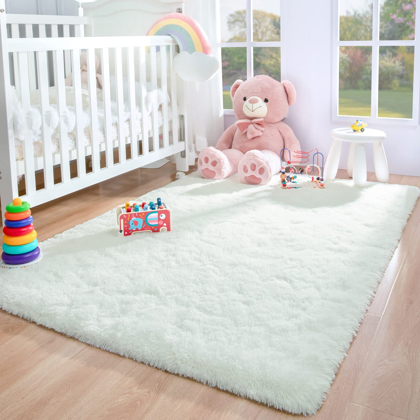 Foxmas Large Area Rugs for Living Room Bedroom 6x9 Feet, Fluffy Kids Room Plush Shaggy Nursery Rug Furry Throw Carpets for Boys Girls, College Dorm Fuzzy Rugs Home Decorate Rug, Cream