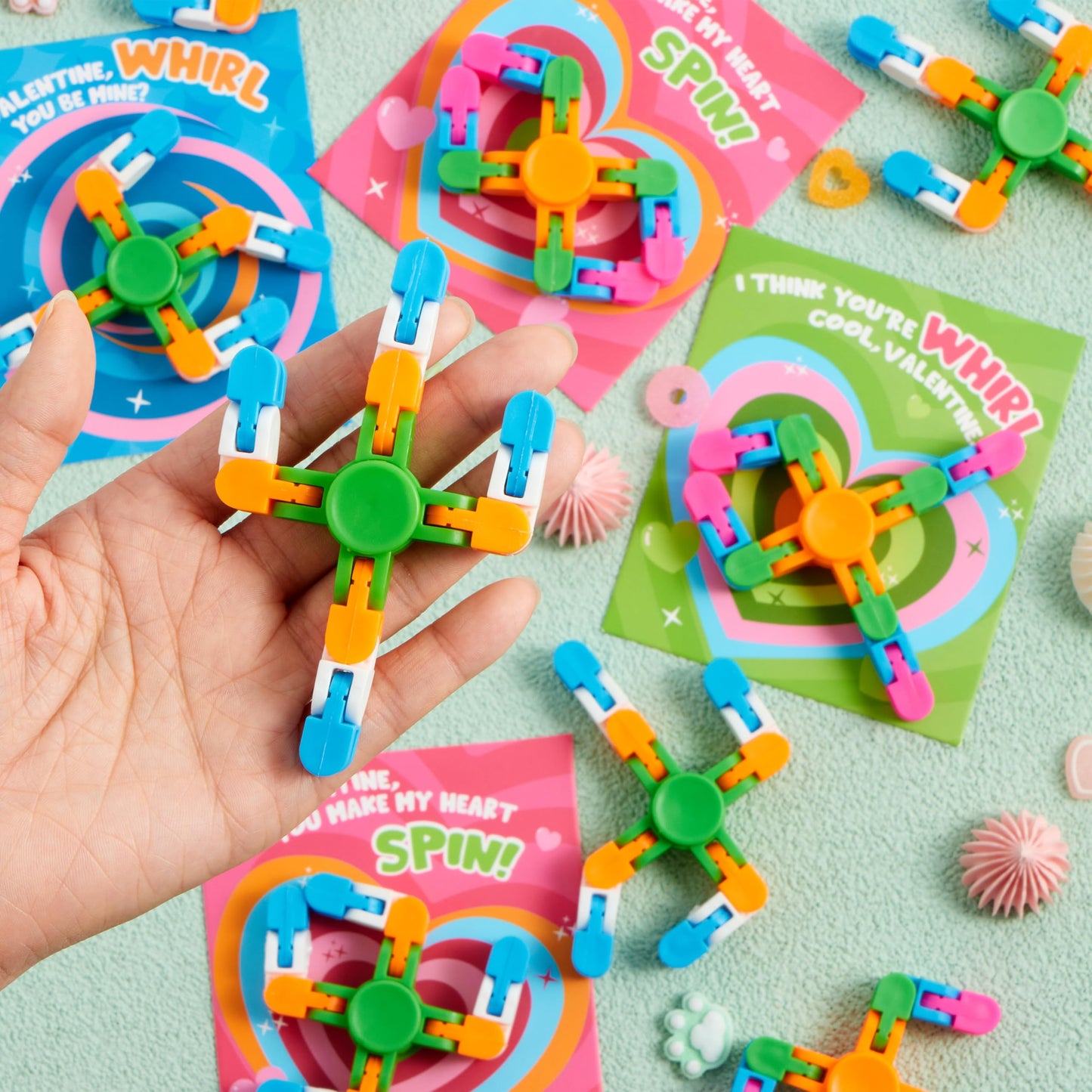 JOYIN 30 Packs Valentine's Day 6-Design Gift Cards with Fidgets Spinners, Deformable DIY Spinners Fingertip, Stress Relief Fidget Toys for Kids and Valentine's Party Favors, Classroom Gift Exchange