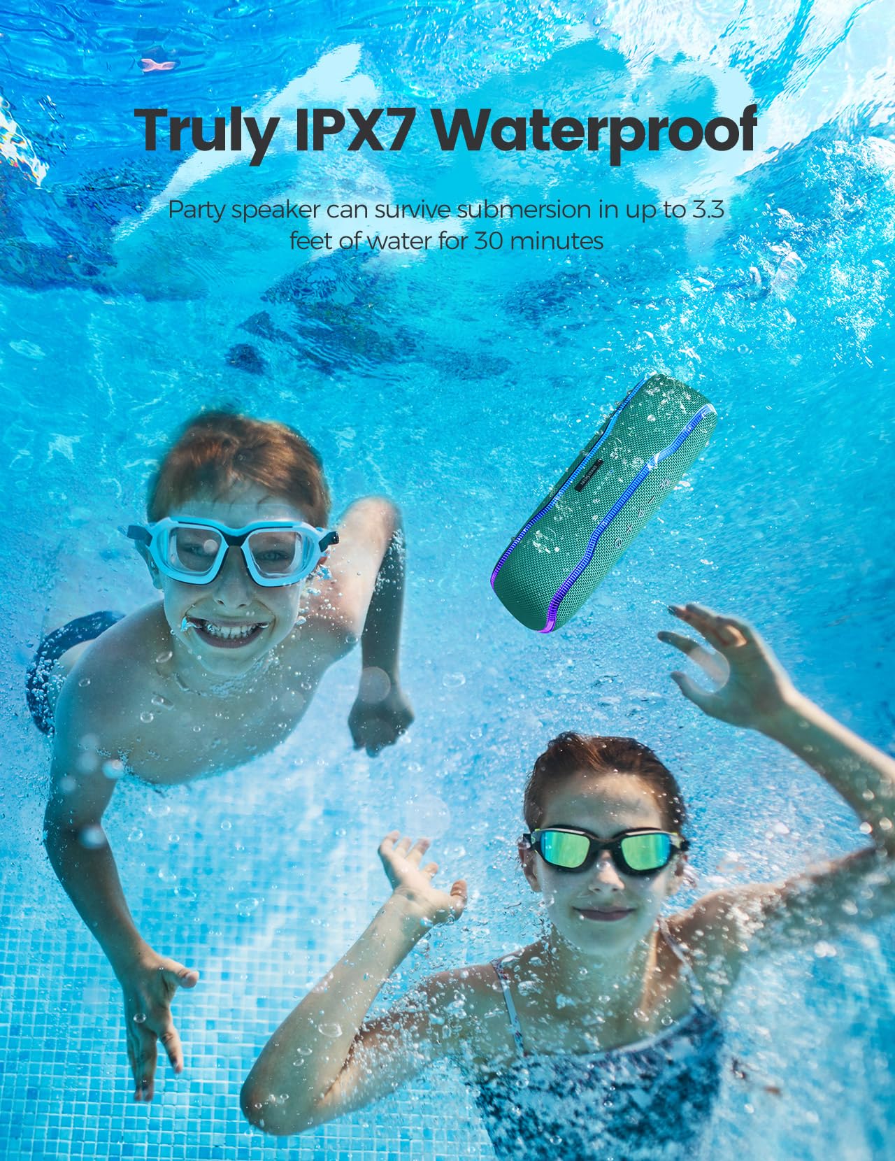 Portable Bluetooth Speaker, IPX7 Waterproof Wireless Speakers with Colorful Flashing Lights, 25W Stereo Sound with 24H Playtime, 100ft Bluetooth Range, Home Outdoor Party, TWS Pairing for Teen Gifts