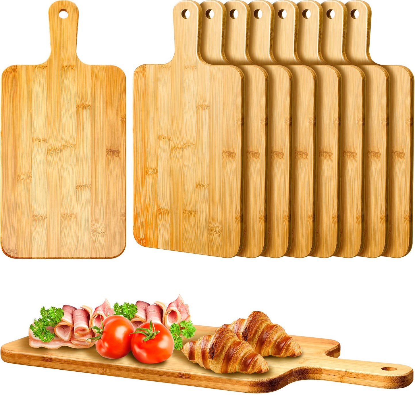 Nuenen 10 Pcs Wood Cutting Board with Handle 15.7 x 7.8 Inch Bamboo Wooden Serving Kitchen Chopping Boards for Pizza, Bread, Cheese, Charcuterie, Fruit, Vegetables(Bamboo)