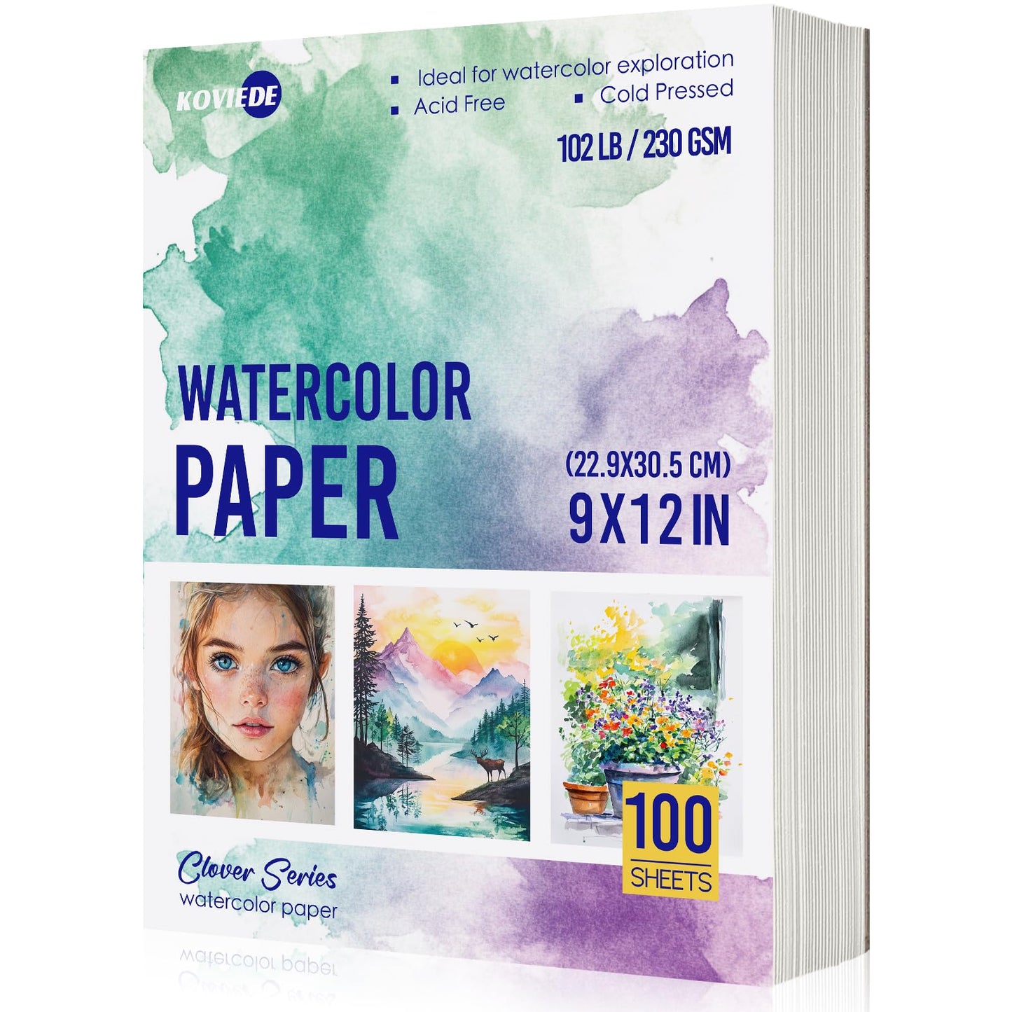 KOVIEDE 100 Sheets Water Color Paper 9x12 Inch 102LB/230GSM Cold Press Practice Paper for Students and Beginners, Acid-Free Heavyweight Art Sheets for Painting, Printing, Scanning & Crafting