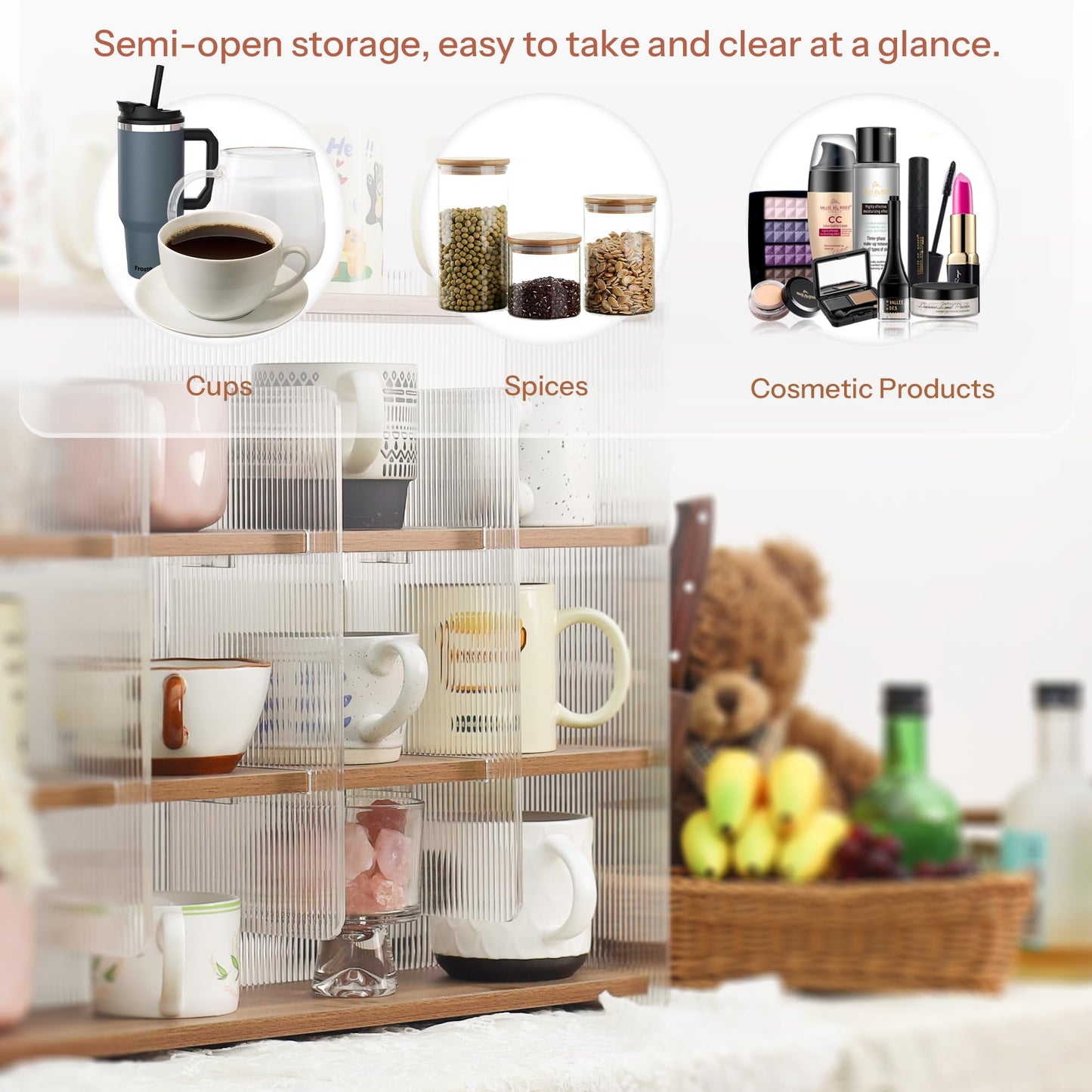 KAOTGOT Coffee Mug Holder Wooden Cup Station Organizer 4-Tier Cup Holder for Coffee Bar Mug Display Rack for Countertop Mug Holder Shelf for Home Kitchen Nut Brown