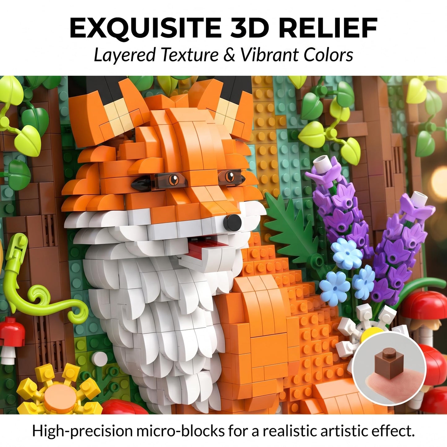 BeepZipp Forest Fox 3D Wall Art Micro Mini Building Blocks Set, 1539 PCS Animal Model Kit for Home Office Wall Decor or Tabletop Display, Unique Birthday Gift for Adults Teens Girls Boys Ages 14+