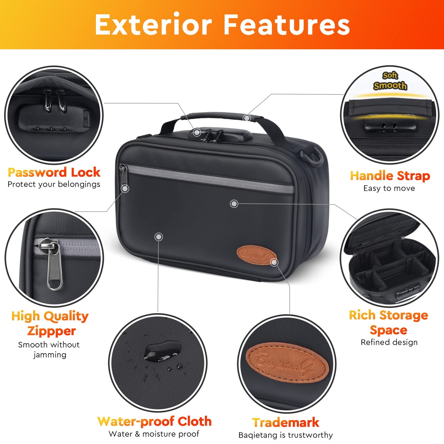 BOYISTARGLarge Storage Bag with 10 Small Items ，Combination Lock, Portable Lock Bag Set Travel Case Great Christmas Gifts for Men, Black