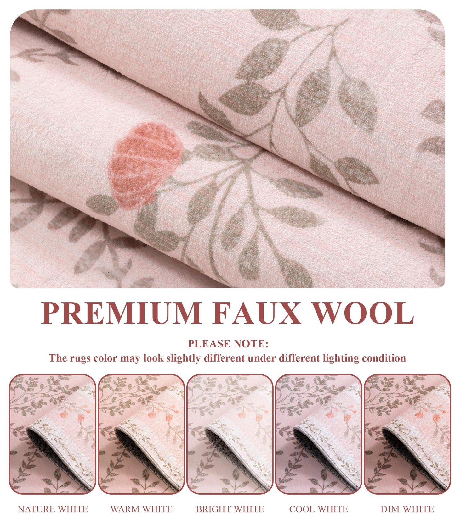 YIHOUSE 5x7 Pink Floral Rug for Bedroom Girls, Washable Area Rugs for Living Room Non Slip Ultra-Thin, Soft Throw Carpet for Nursery, Kids Playroom, Classroom, Home Office Decor