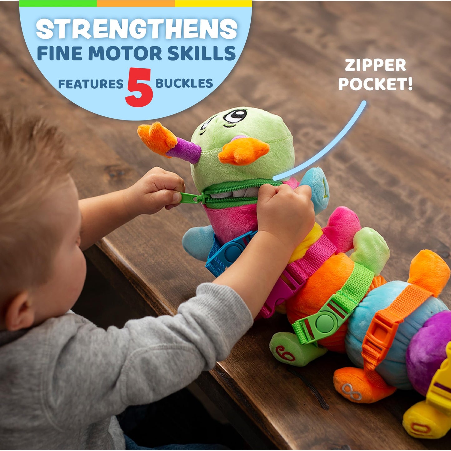 Buckle Toys - Bentley Caterpillar - Travel with Toddler Must Have Activity Toy - Fine Motor Skill Development - Counting and Color Recognition