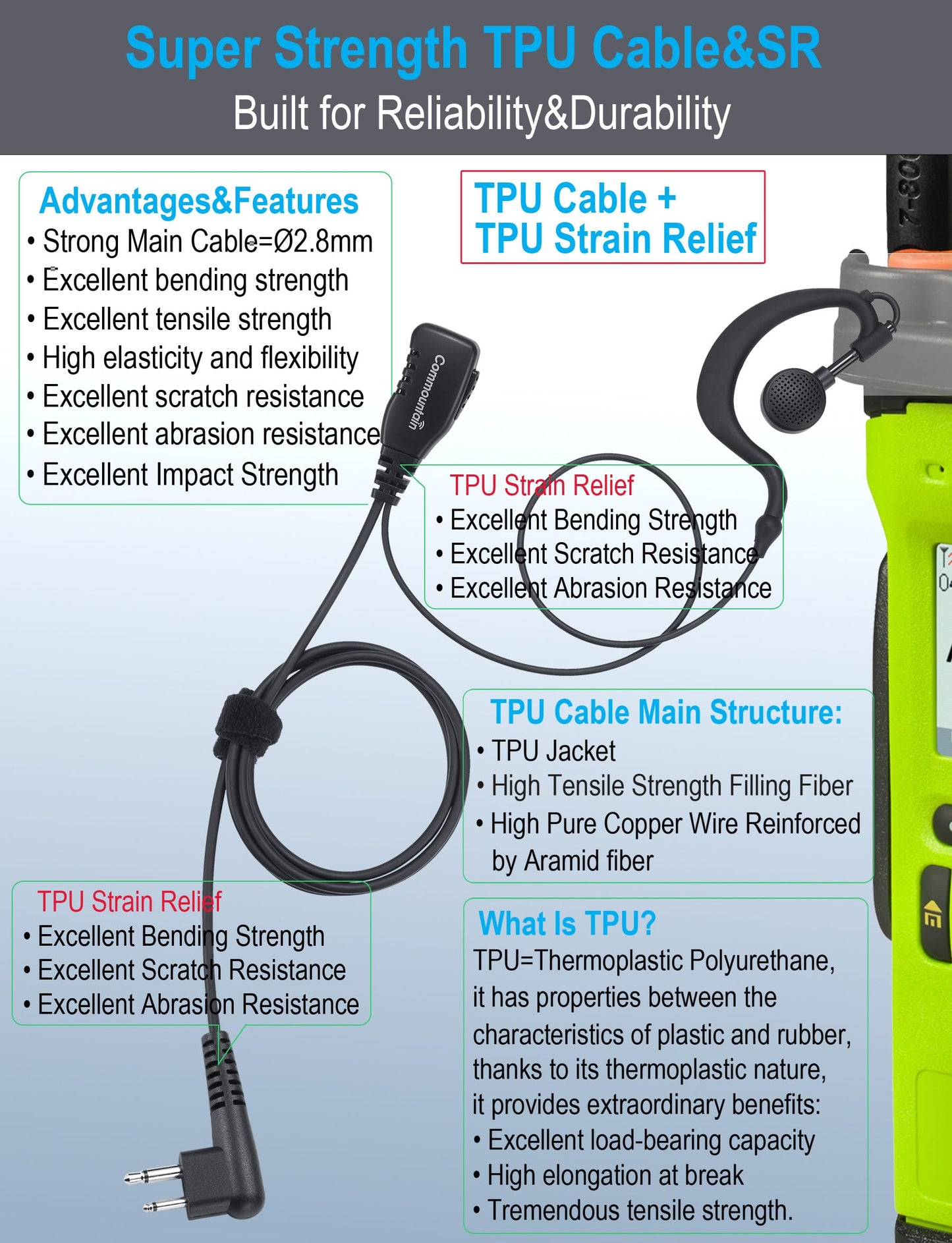 commountain CP200D CLS1410 Earpiece with PTT/Mic for Motorola Walkie Talkies Radios R2 CLS1110 CP100D CP200 CP185 BPR40 BPR40D DTR700 RDU4100 RDU4160D RMU2040 RMU2080D CLS CP, G Earhook Headset-5 Pack