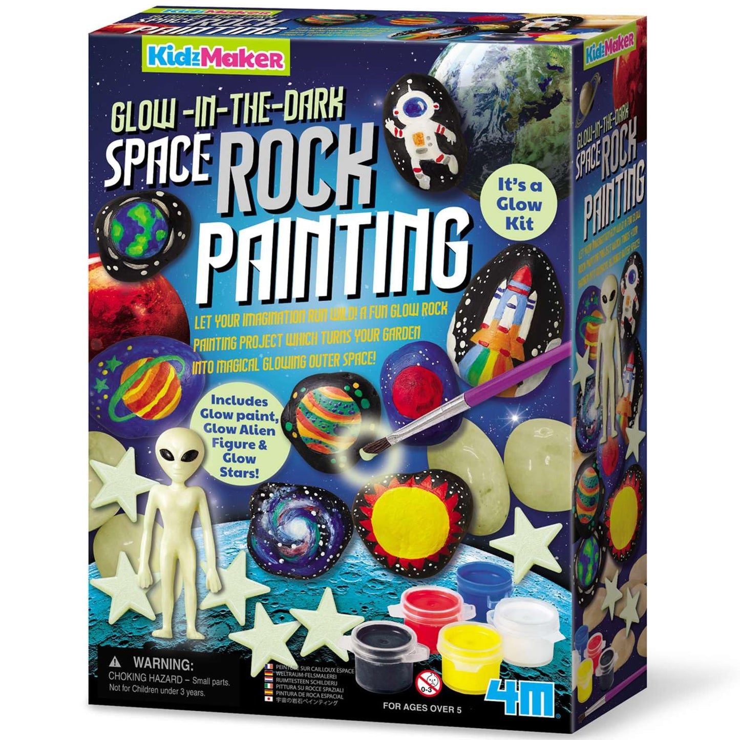 4M Glow-in-the-Dark Space Rock Painting Kit for Kids Ages 5-12 – Galaxy Garden Art Craft with Alien Figure, Glow Stars & Paint, Outdoor Night Glow Decoration Set, STEM Creative Activity