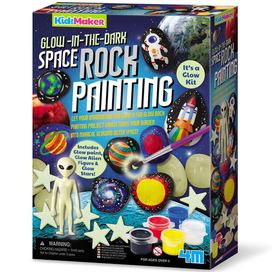 4M Glow-in-the-Dark Space Rock Painting Kit for Kids Ages 5-12 – Galaxy Garden Art Craft with Alien Figure, Glow Stars & Paint, Outdoor Night Glow Decoration Set, STEM Creative Activity