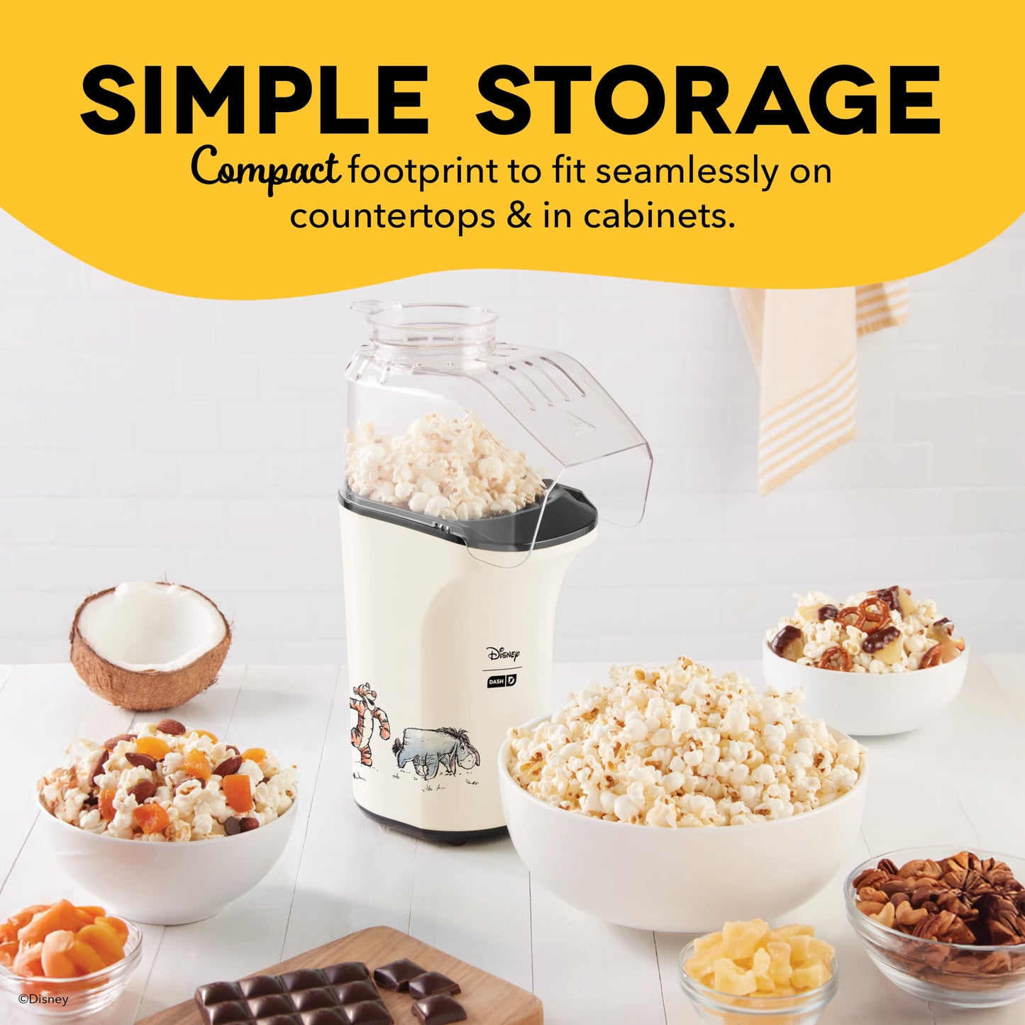 Disney Dash Fresh Pop Popcorn Maker - Oil-Free, Air Popcorn Popper - With Measuring Cup & Recipe Guide - Perfect for Movie Nights - 16 Cups, Winnie the Pooh