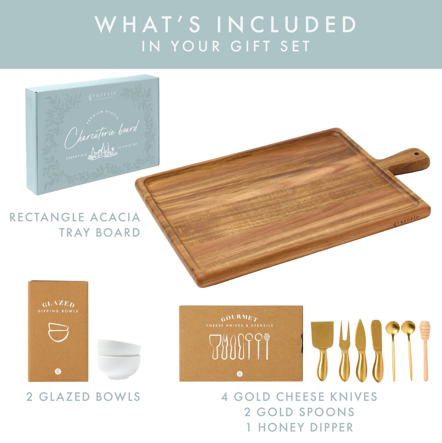 Grazerie Charcuterie Board Set - Acacia Cheese Board Serving Tray with Accessories - House Warming Gifts for New Home, Bridal Shower & Wedding Gift, Birthday Gifts for Women