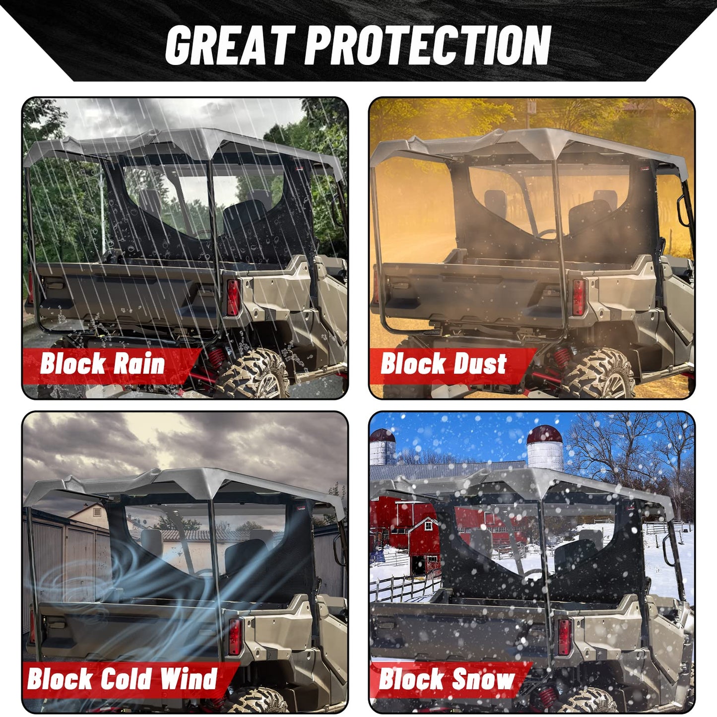 StarknightMT Pioneer 1000-5 Rear Window - Waterproof UTV Mid Panel With Zipper Compatible With Pioneer 1000-5 2016-2025 0SR95-HL4-211A Pioneer 1000 5 Accessories