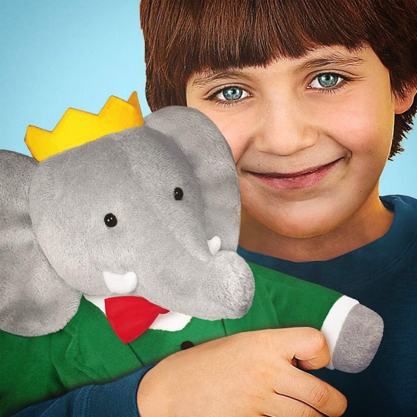 YOTTOY Babar Classic Standing Elephant Plush, Wearing Green Suit, Red Bowtie and Crown, Soft 13 Inch Babar Character Toy for Kids