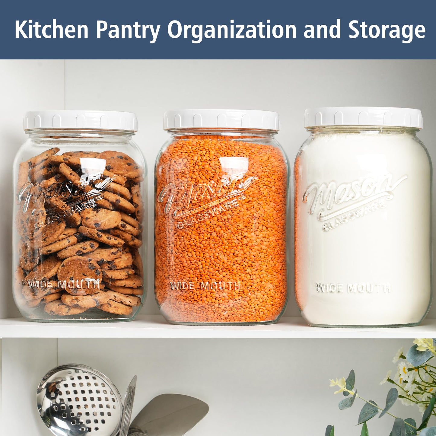 Folinstall 2 Pack 1 Gallon Glass Jar with Lid, Wide Mouth Mason Jars, Large Glass Flour Storage Containers with Airtight Lids, Candy Jar Safe for Cookie, Kombucha, Pickle, Sugar
