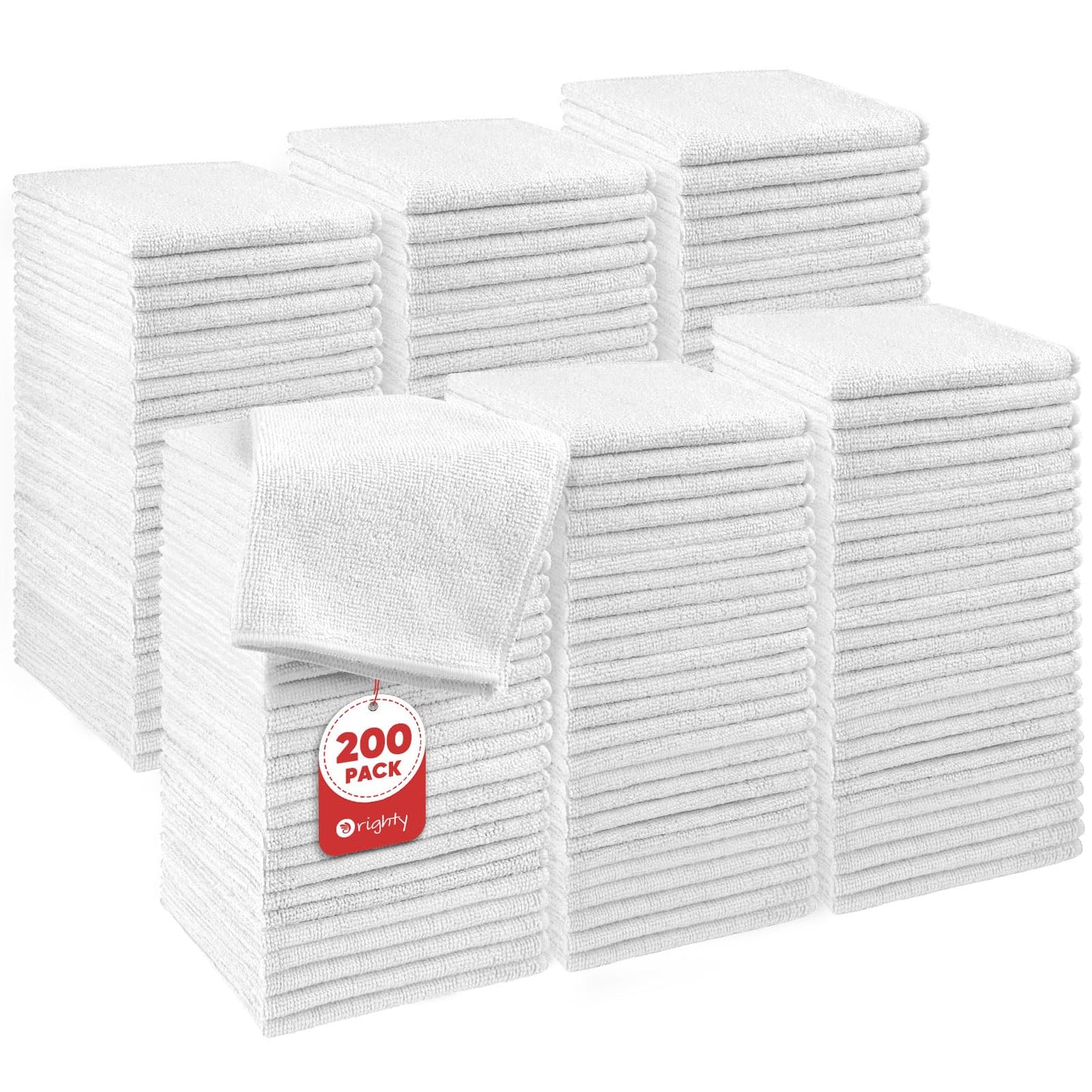 Orighty Wash Cloths Bulk Towels Set 200 Pack, Highly Absorbent and Soft Feel Microfiber Face Cloths, Multi-Purpose White Washcloths & Hand Towels for Bathroom, Hotel, Spa, and Gym, 12x12 Inch