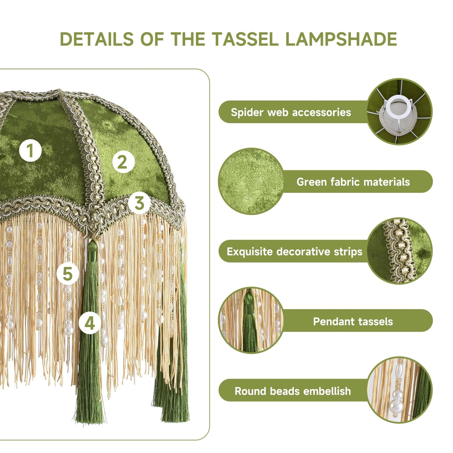 xiaojuande-Lampshade with tassels, Premium Classic Victorian, Style Bell Shape Scallop velvet top replacement lamp,9.8“Width 11.3”height(olive green)