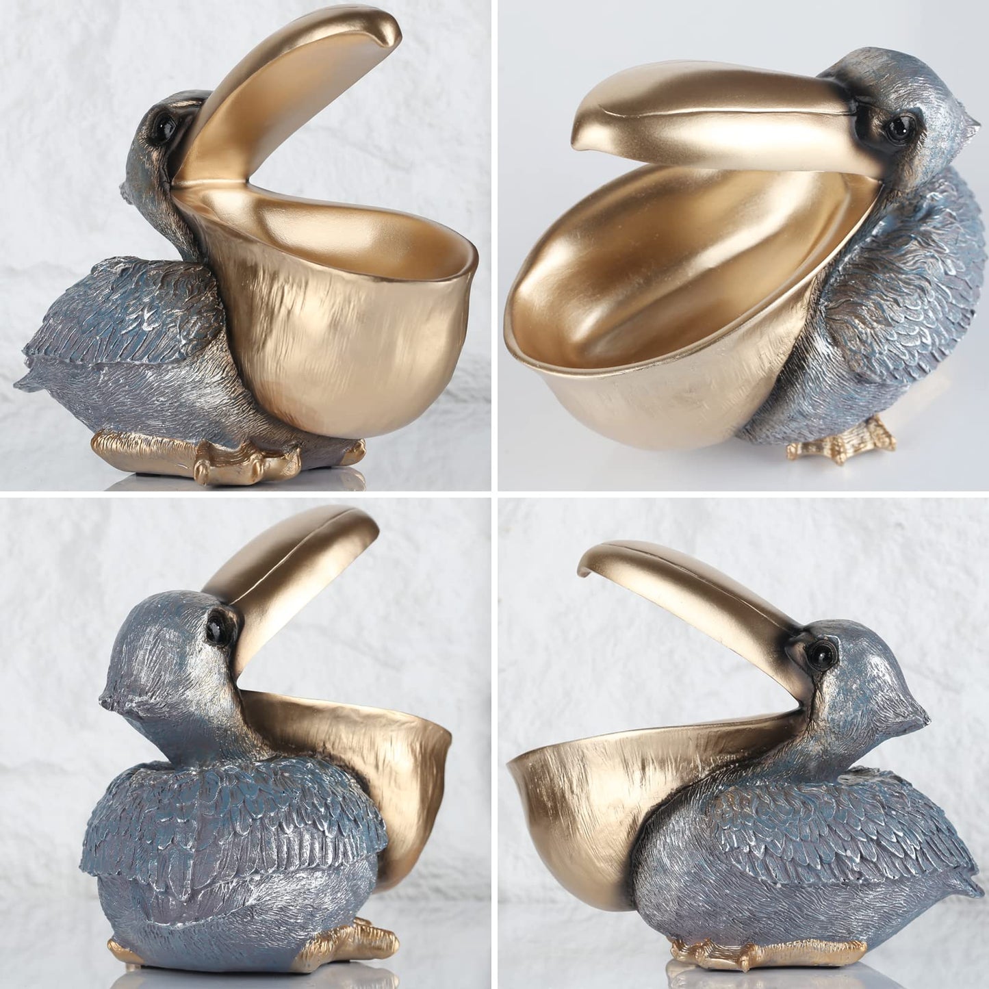 PlivBloom Pelican Key Holder Statues,Fun Animal Hippo Candy Dish,Candy Dish for Office Desk Unique,Modern Key Holder for Pelican Figurine,Suitability Desk candy bowl and Entry Table Decor Items(Silver
