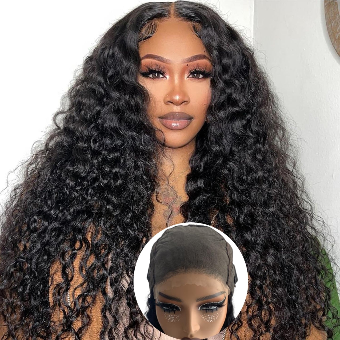 ONICE Wear And Go Glueless Wigs Human Hair Pre Plucked Pre Cut 5x5 HD Lace Closure Human Hair Wigs For Black Women Upgraded No Glue Deep Wave Lace Front Wigs Human Hair(Black,24Inch)