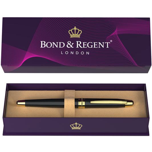 Bond & Regent 24 Karat Gold Luxury Rollerball Pen - Fancy Executive Professional Writing Gift Set for Men & Women, Nice Pens, Gloss Black