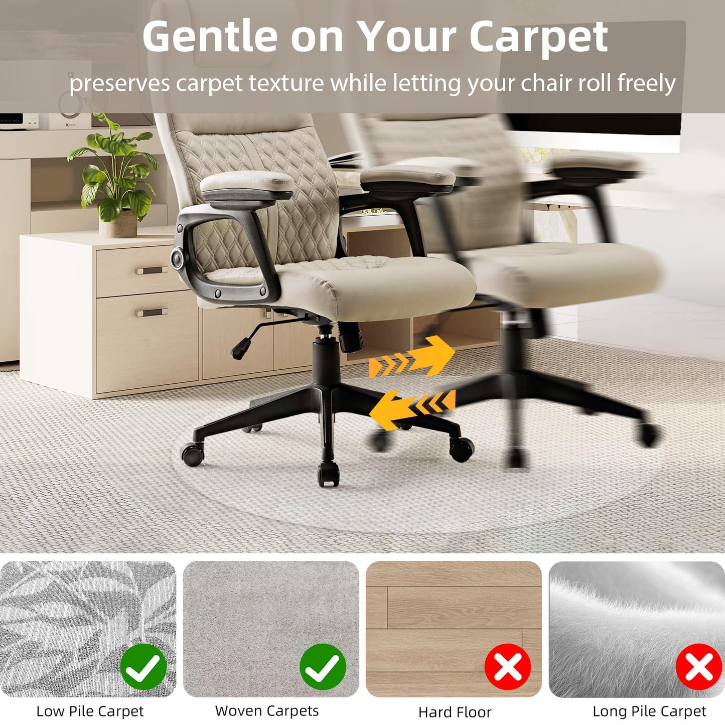 Office Chair Mat for Carpet - 36x36 Inch Plastic Computer Desk Floor Protectors for Chairs Clear Under Desk Rug Pad for Rolling Gaming Chair