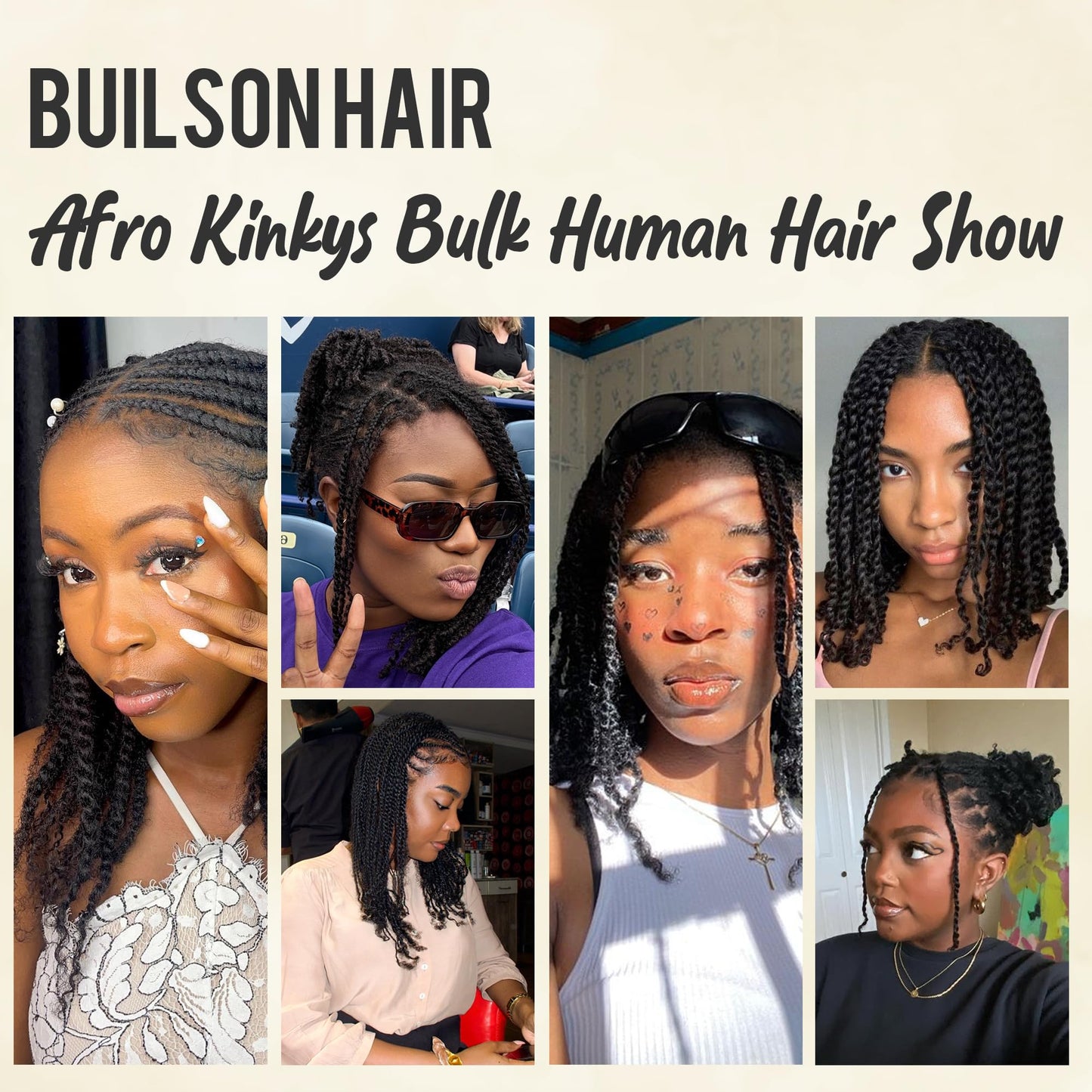 Afro Kinkys Bulk Human Hair -100% Real Human Hair for Mini Twist, Braiding, Loc Extensions & Crochet, Kinky Curly Hair Bundles, Natural Afro Bulk for Dreadlocks(1B, 12Inch) (1B, 12 Inch(Pack of 1))
