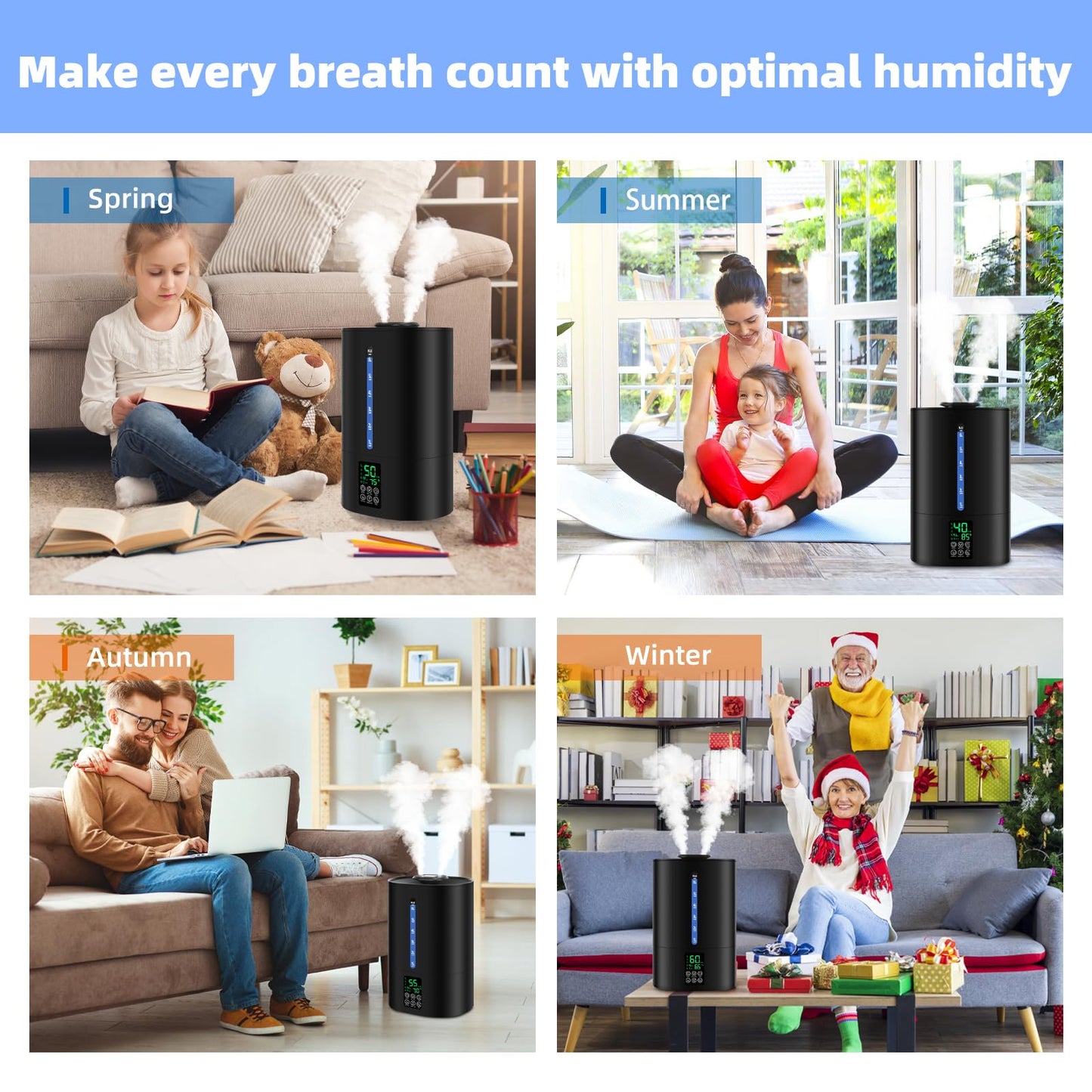 6L Humidifiers for Bedroom Large Room Home, Cool and Warm Humidifier for Plants Mist Top Fill Desk Humidifier Essential Oil Diffuser, Quiet Humidifiers with Adjustable Mist,360°Nozzle-Black