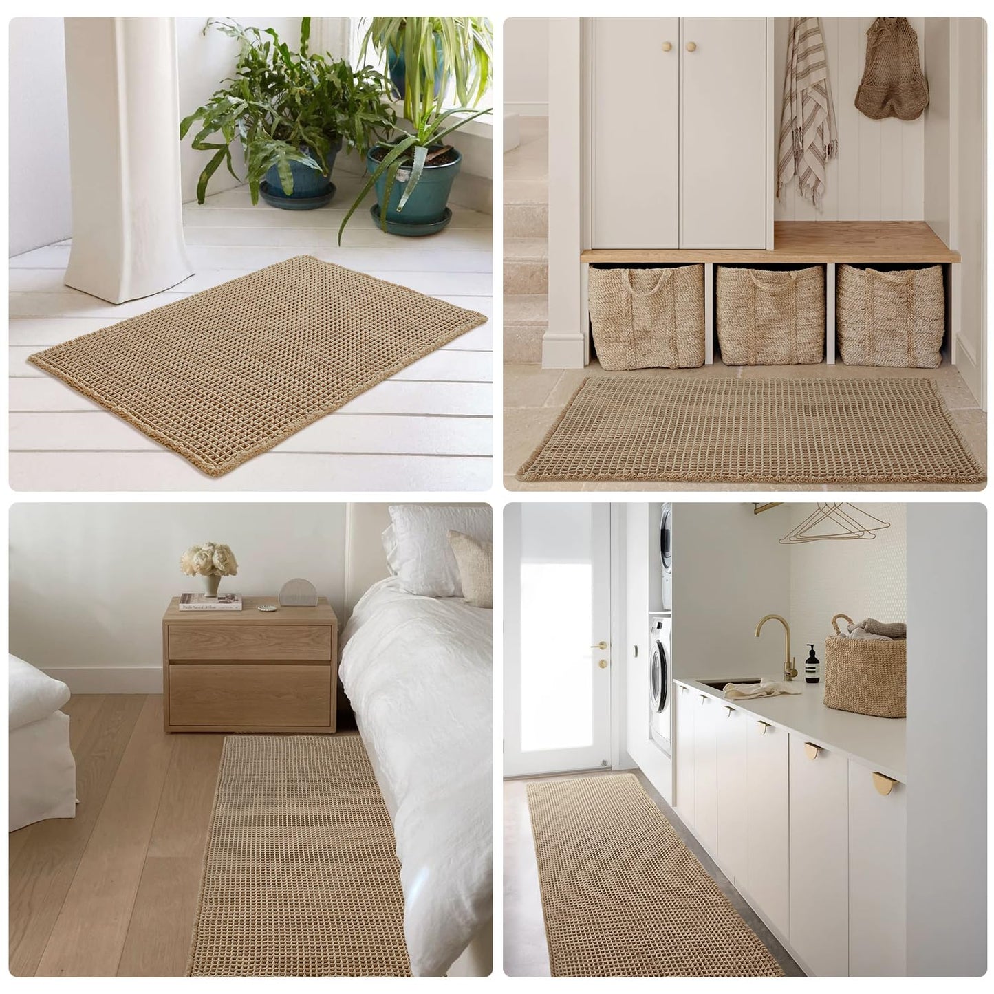 TYUU Waffle Runner Rug Bathroom, Long Boho Bathroom Rugs Non Slip Washable Super Absorbent Quick Dry Farmhouse Bath Decor, 60"x24" Khaki
