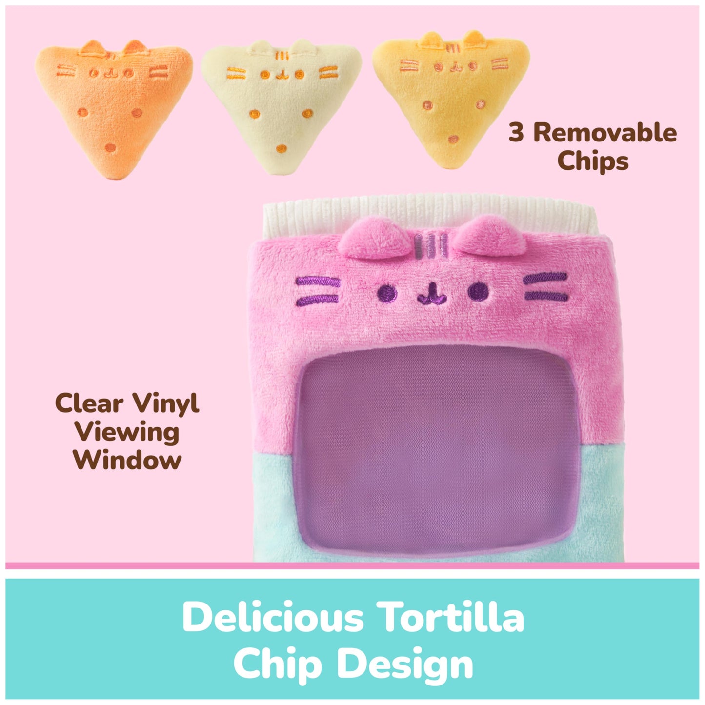 GUND Pusheen Gamer Chips with Removable Mini Plushies, Toy Tortilla Chips, Food Plushies, Gaming Decor, Stuffed Animals for Ages 8 and Up, Pink, 8"