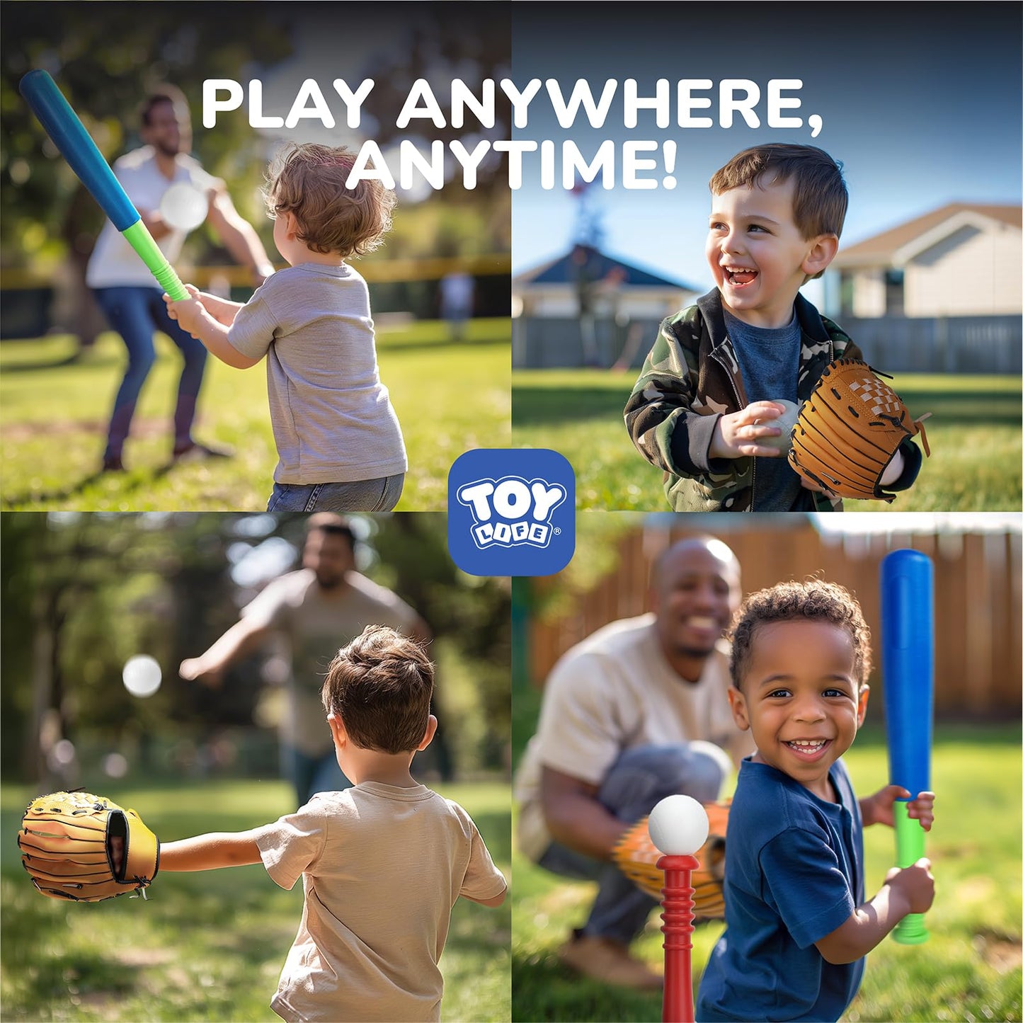 TOY Life - Ball Game for Kids Ages 3-5 5-8, Baseball Tee and Bat Set with Gloves and 6 Balls, Ideal Gift for Outdoor Games and Training for