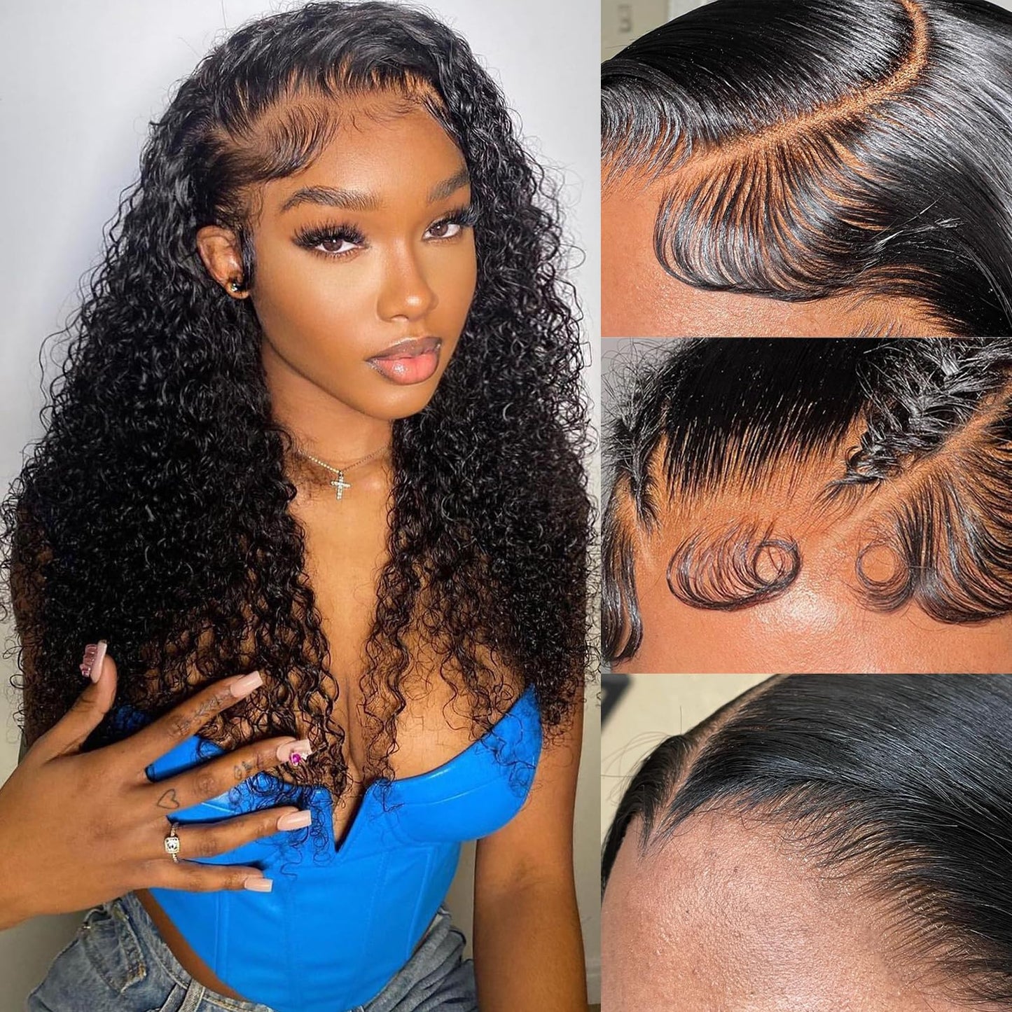 Simeider Glueless Wigs Human Hair Pre Plucked Pre Cut 5X5 HD Lace Closure Wigs Human Hair Wigs for Black Women 180% Density Water Wave Human Hair Wigs 5X5 Deep Curly Closure Wigs 24 Inch