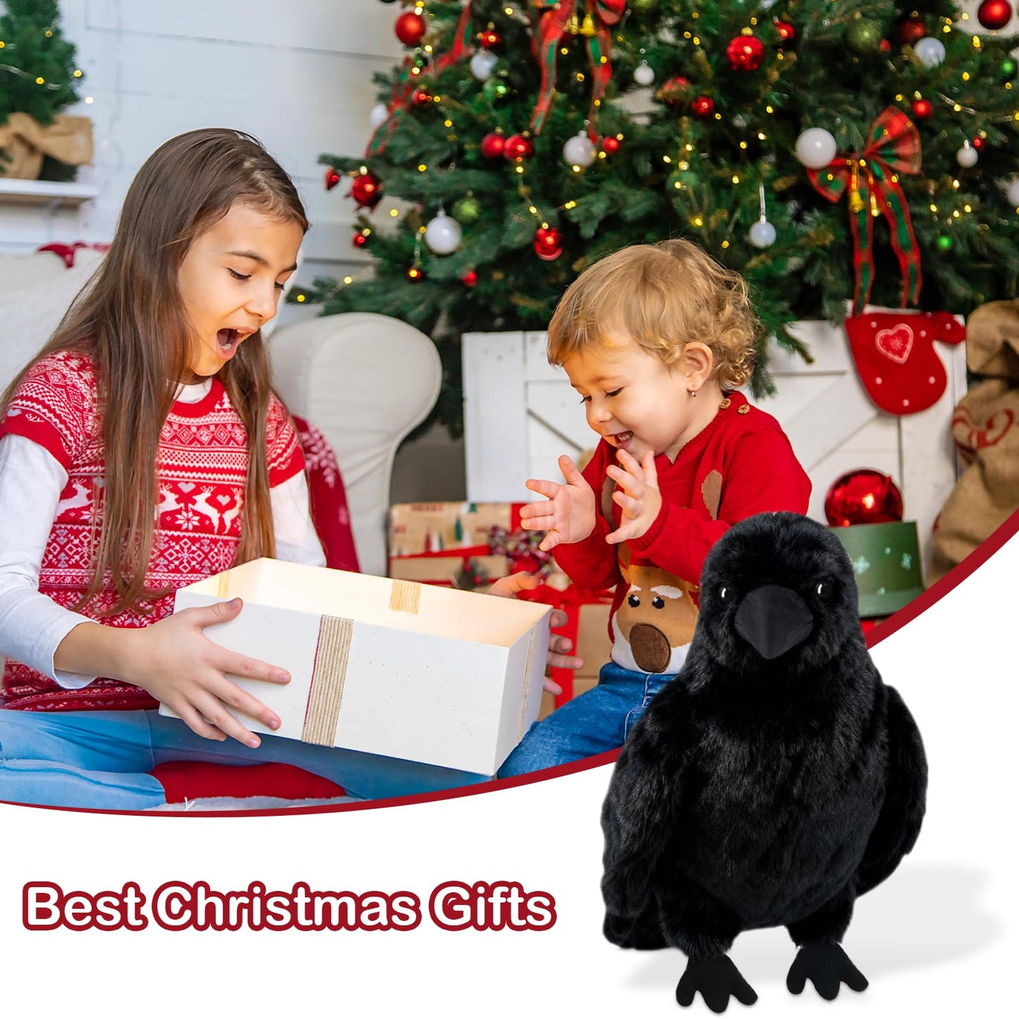 FestiGlow 2 PCS Realistic Crow Plush,Black Crow Stuffed Animal Plush, Realistic Raven Prop, Soft Little Bird Raven Stuffed Doll for Christmas Birthday Gifts Halloween Party Home Decor 9.84
