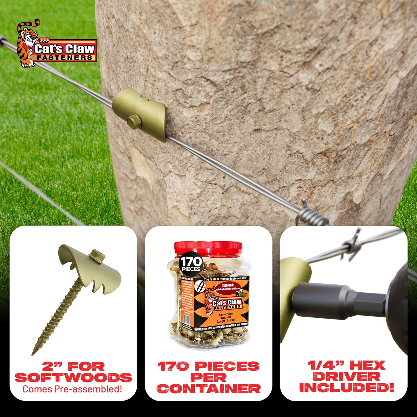 Cat’s Claw Fasteners 2 inch for Softwoods 170 Pieces Replaces The Common Fencing Staple Installs Fast with a Power Drill 4X Stronger Than Fence Staples The Original Patented USA Montana Brand
